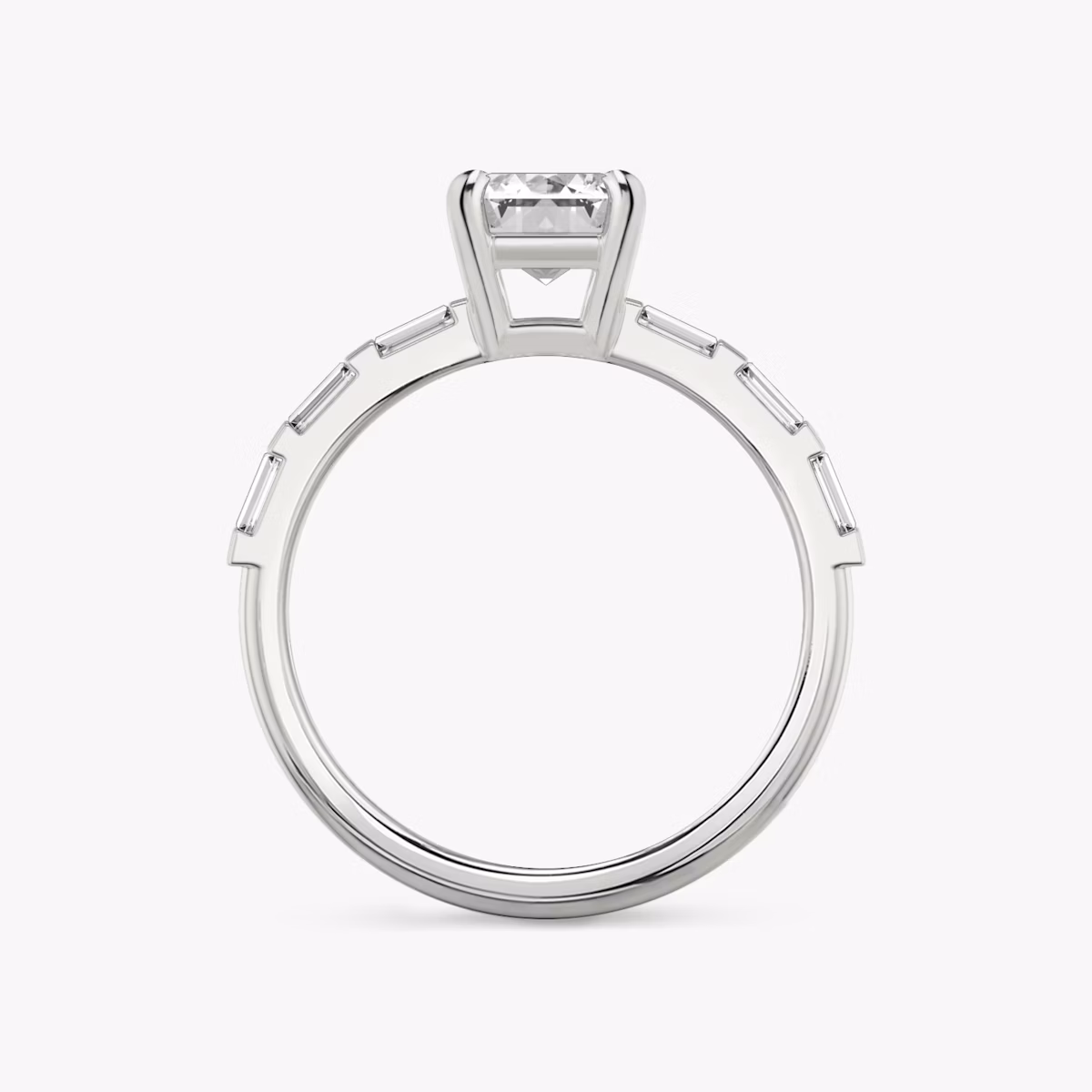 The Double Band | Emerald | Platinum | bandAccent: Pavé | bandStoneShape: Baguette | diamondOrientation: vertical | caratWeight: other