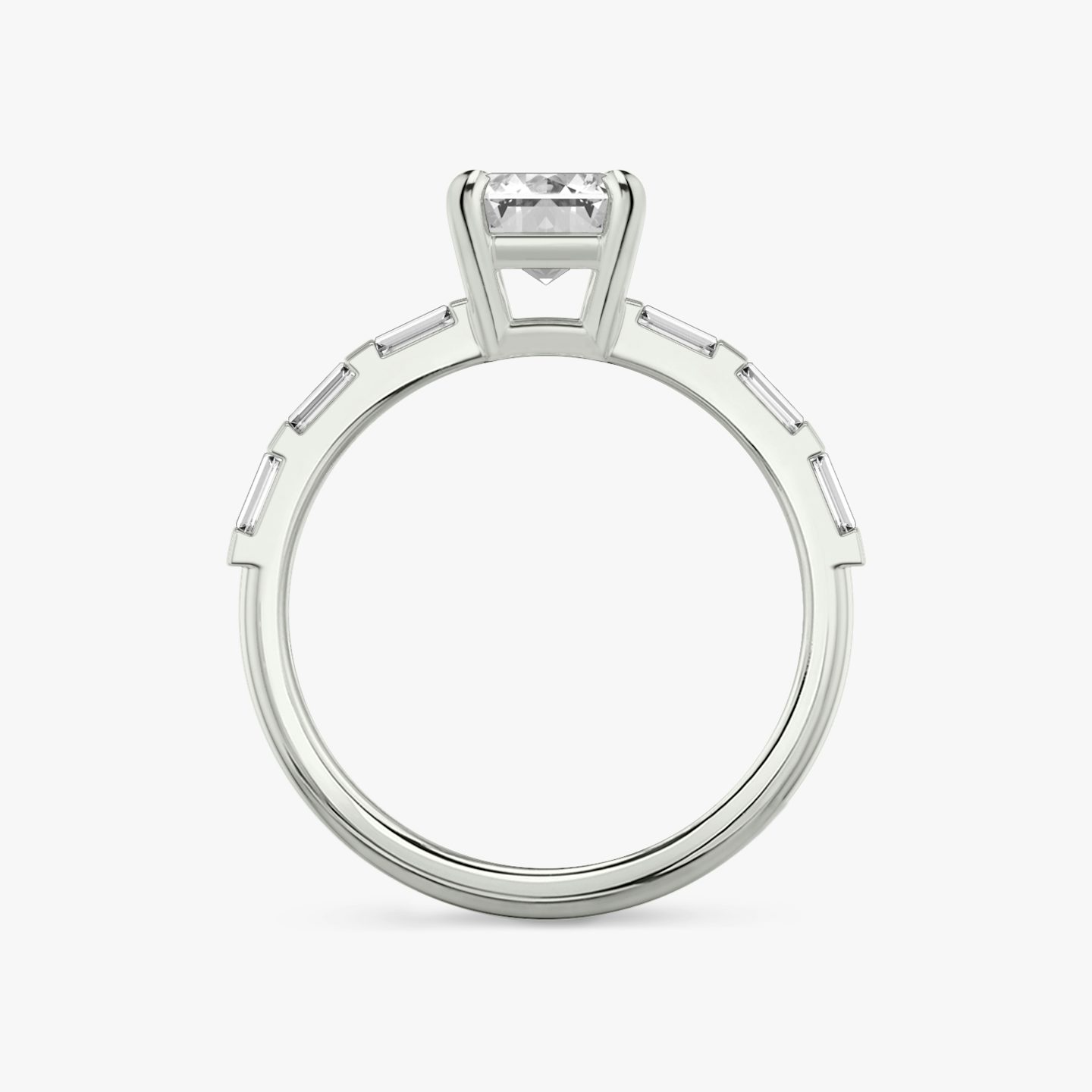 The Double Band | Emerald | Platinum | bandAccent: Pavé | bandStoneShape: Baguette | diamondOrientation: vertical | caratWeight: other