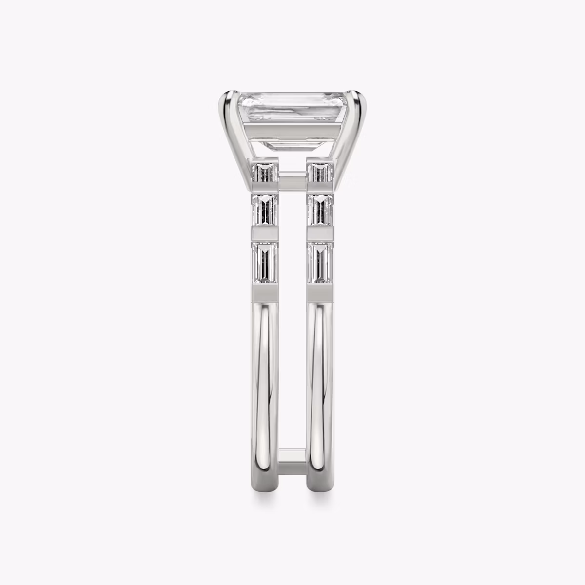 The Double Band | Emerald | Platinum | bandAccent: Pavé | bandStoneShape: Baguette | diamondOrientation: vertical | caratWeight: other