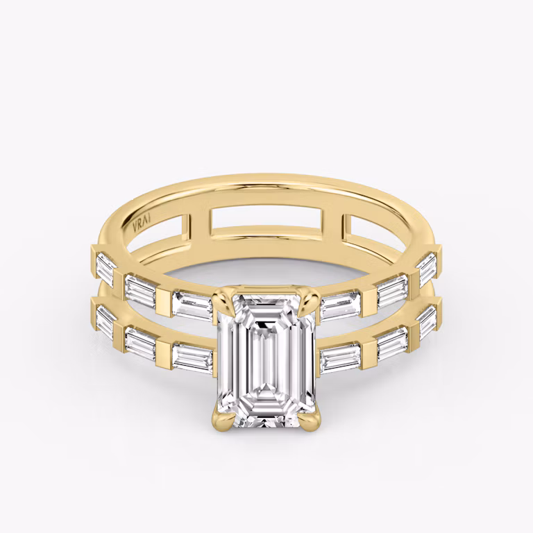 The Double Band Emerald Yellow Gold Engagement Ring