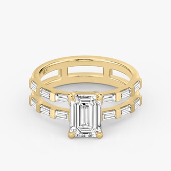 The Double Band Emerald Yellow Gold Engagement Ring