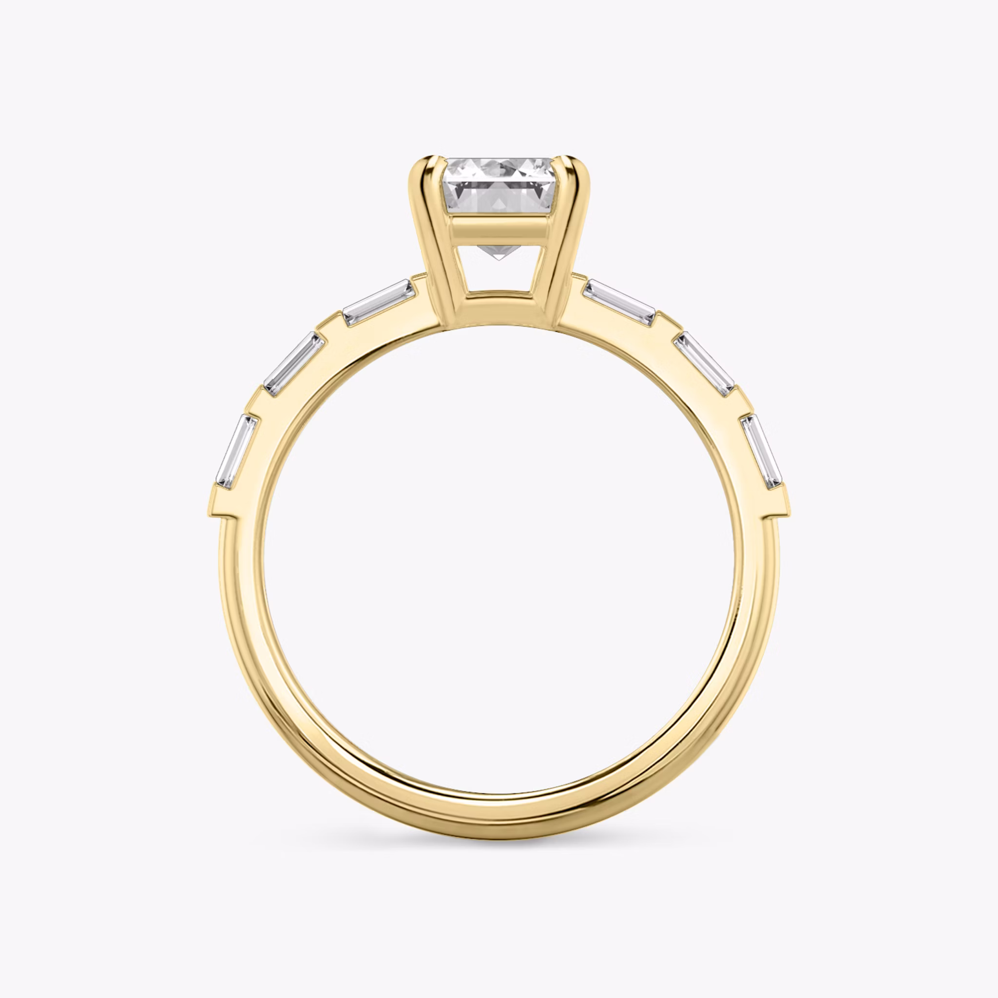 The Double Band | Emerald | 18k | Yellow Gold | bandAccent: Pavé | bandStoneShape: Baguette | diamondOrientation: vertical | caratWeight: other
