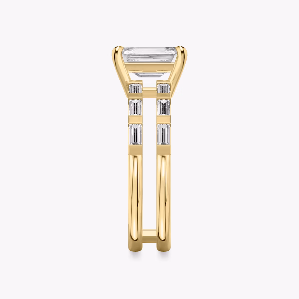 The Double Band | Emerald | 18k | Yellow Gold | bandAccent: Pavé | bandStoneShape: Baguette | diamondOrientation: vertical | caratWeight: other