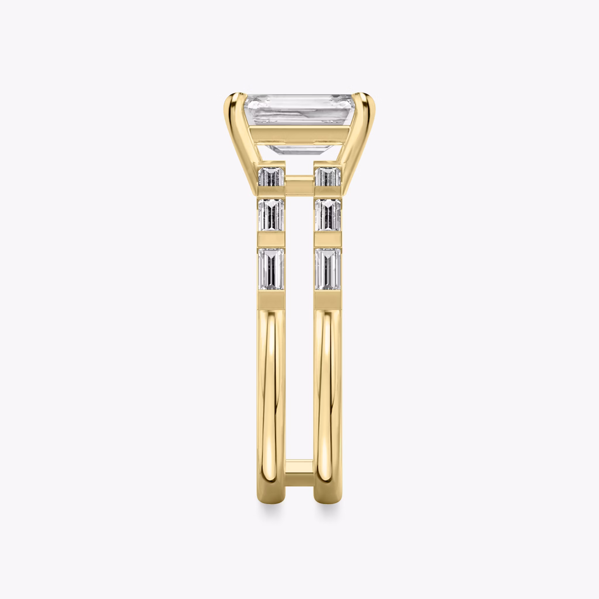 The Double Band | Emerald | 18k | Yellow Gold | bandAccent: Pavé | bandStoneShape: Baguette | diamondOrientation: vertical | caratWeight: other