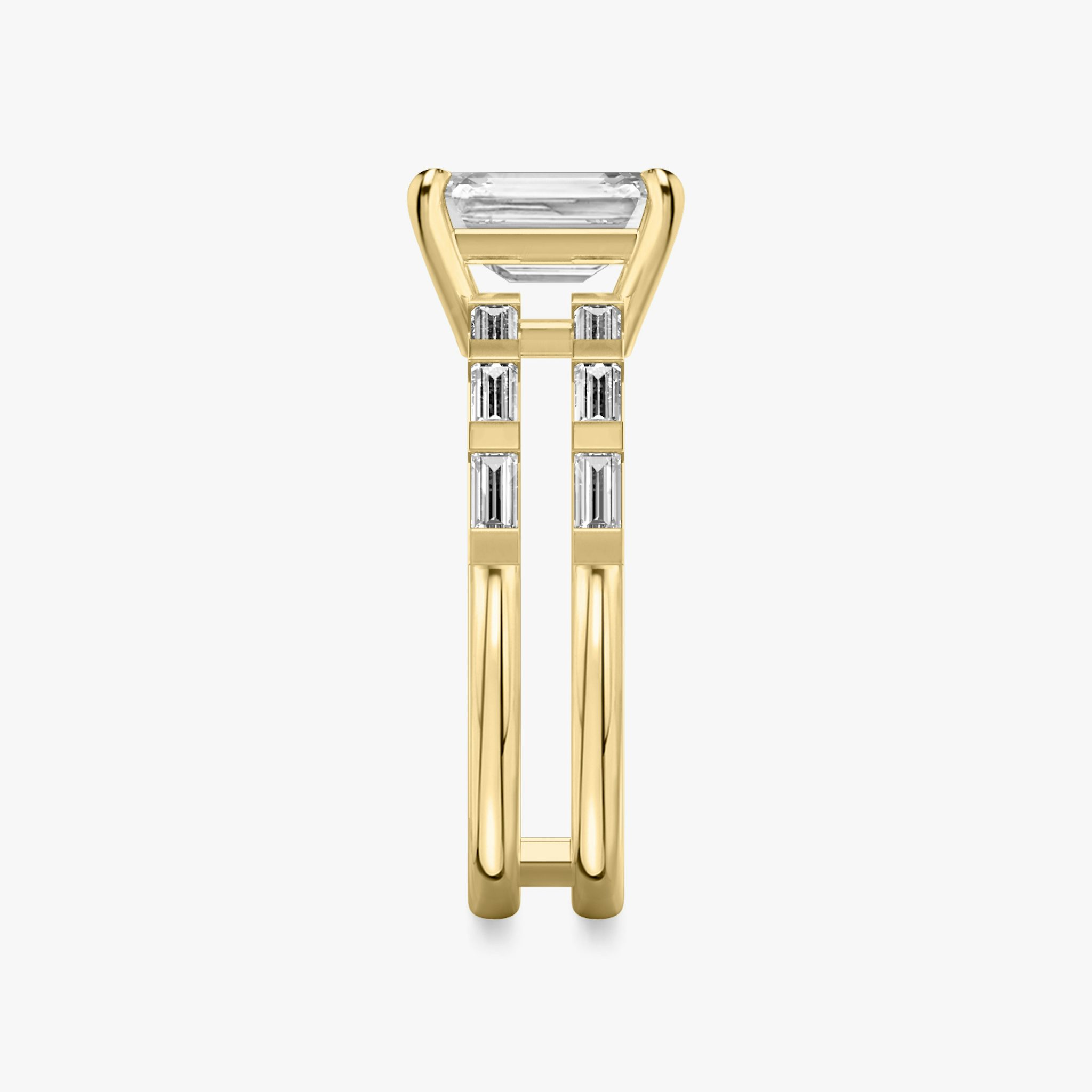 The Double Band | Emerald | 18k | Yellow Gold | bandAccent: Pavé | bandStoneShape: Baguette | diamondOrientation: vertical | caratWeight: other