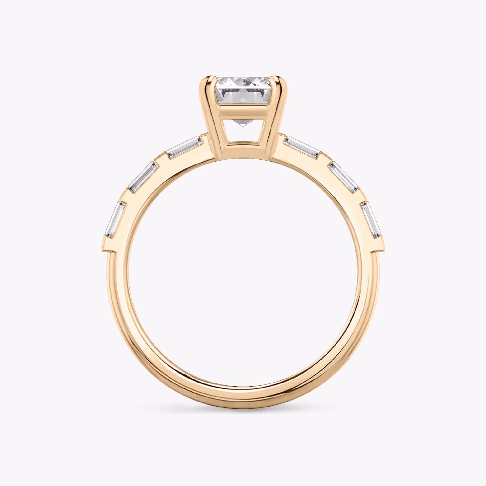 The Double Band | Emerald | 14k | Rose Gold | bandAccent: Pavé | bandStoneShape: Baguette | diamondOrientation: vertical | caratWeight: other