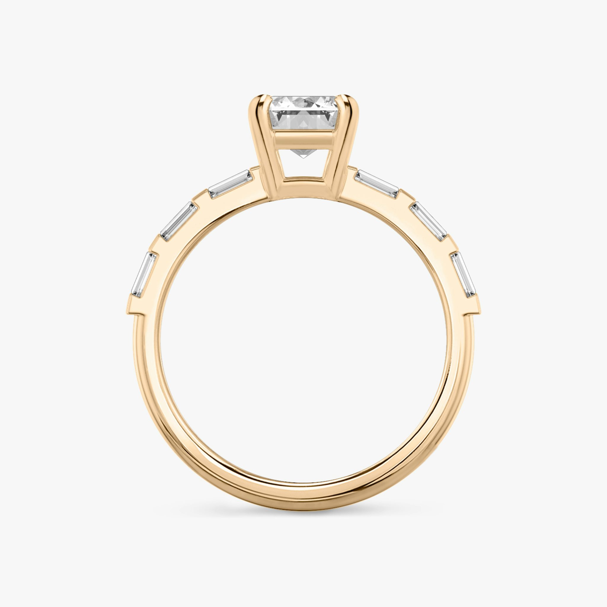 The Double Band | Emerald | 14k | Rose Gold | bandAccent: Pavé | bandStoneShape: Baguette | diamondOrientation: vertical | caratWeight: other