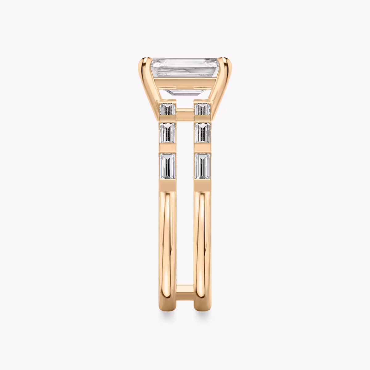 The Double Band | Emerald | 14k | Rose Gold | bandAccent: Pavé | bandStoneShape: Baguette | diamondOrientation: vertical | caratWeight: other