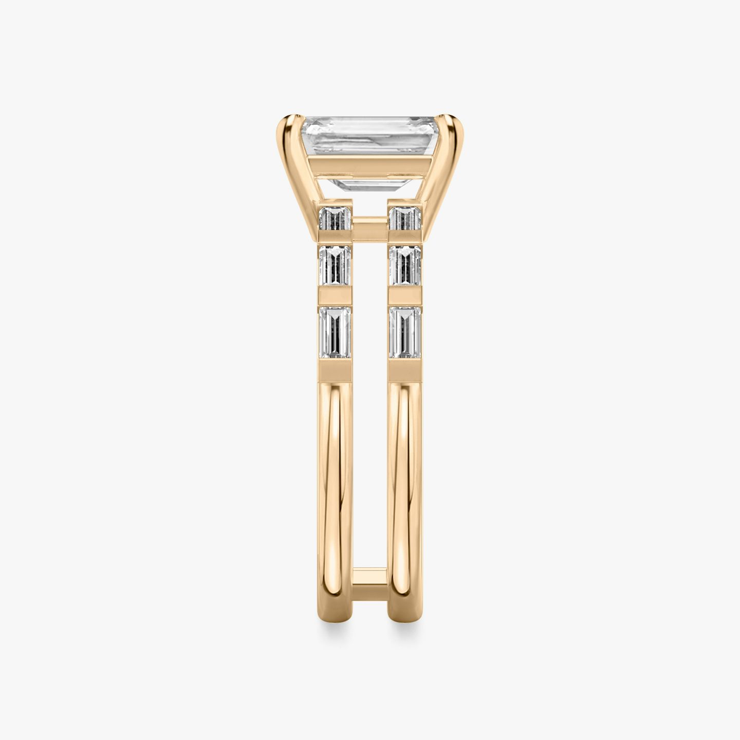 The Double Band | Emerald | 14k | Rose Gold | bandAccent: Pavé | bandStoneShape: Baguette | diamondOrientation: vertical | caratWeight: other