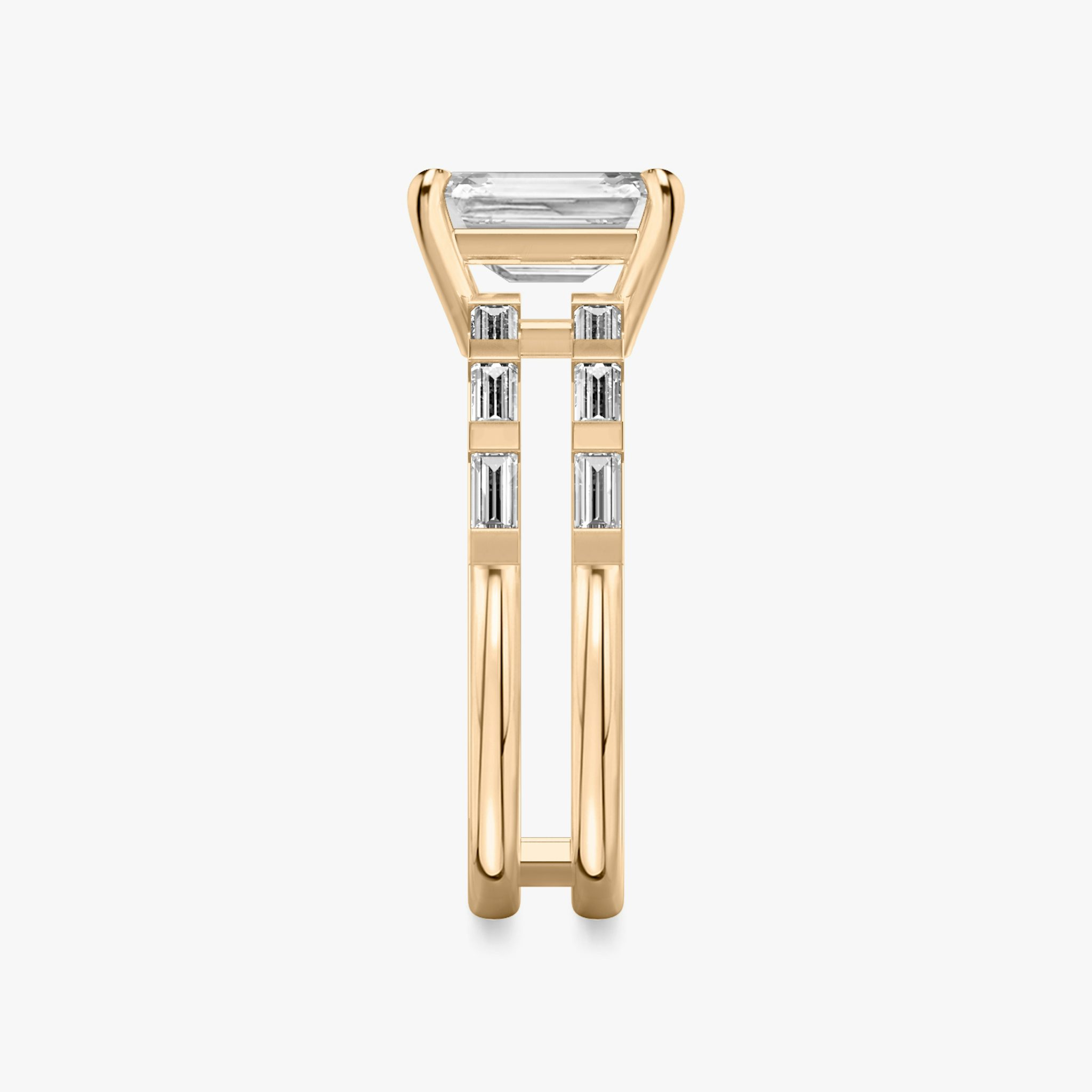 The Double Band | Emerald | 14k | Rose Gold | bandAccent: Pavé | bandStoneShape: Baguette | diamondOrientation: vertical | caratWeight: other