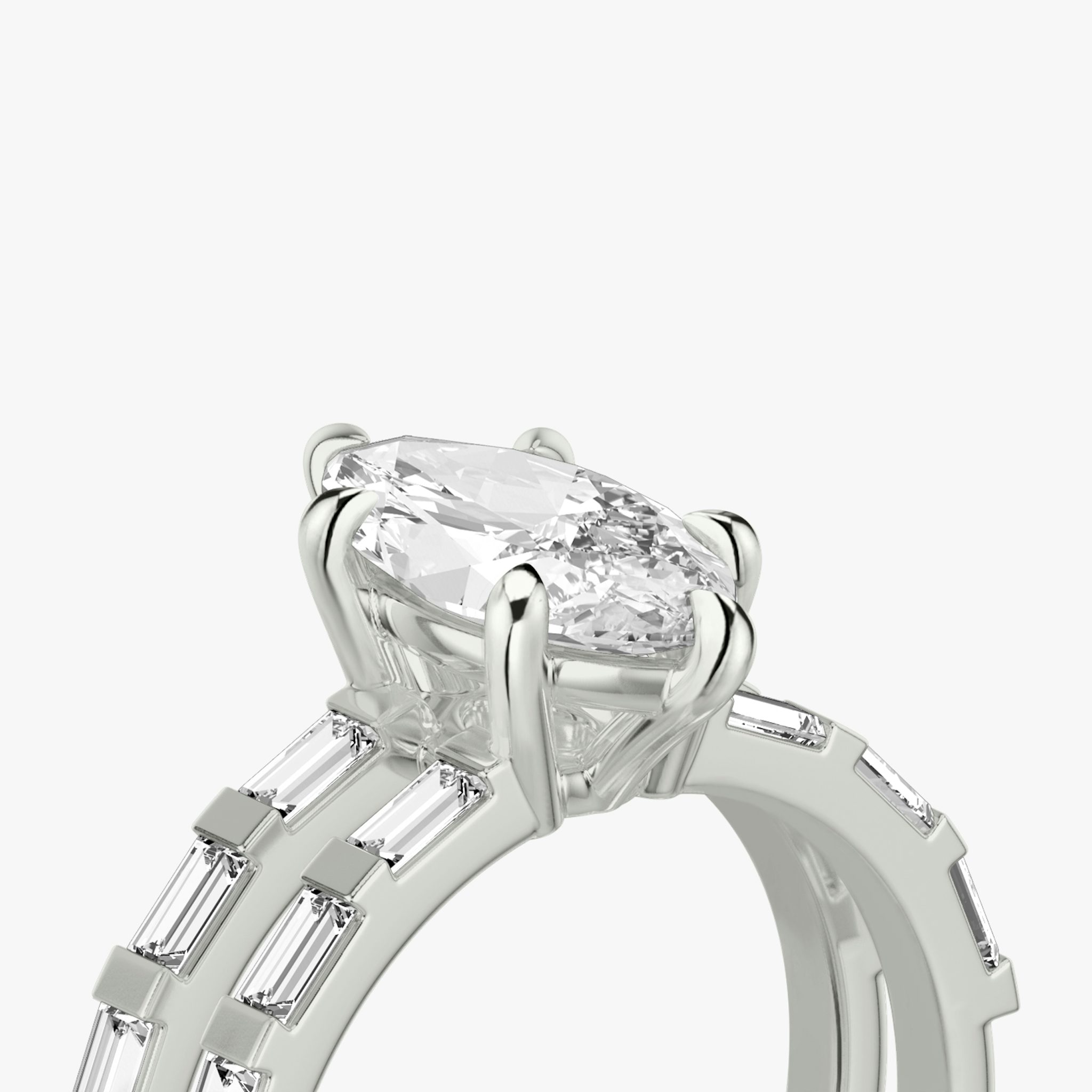 The Double Band | Marquise | Platinum | bandAccent: Pavé | bandStoneShape: Baguette | diamondOrientation: vertical | caratWeight: other