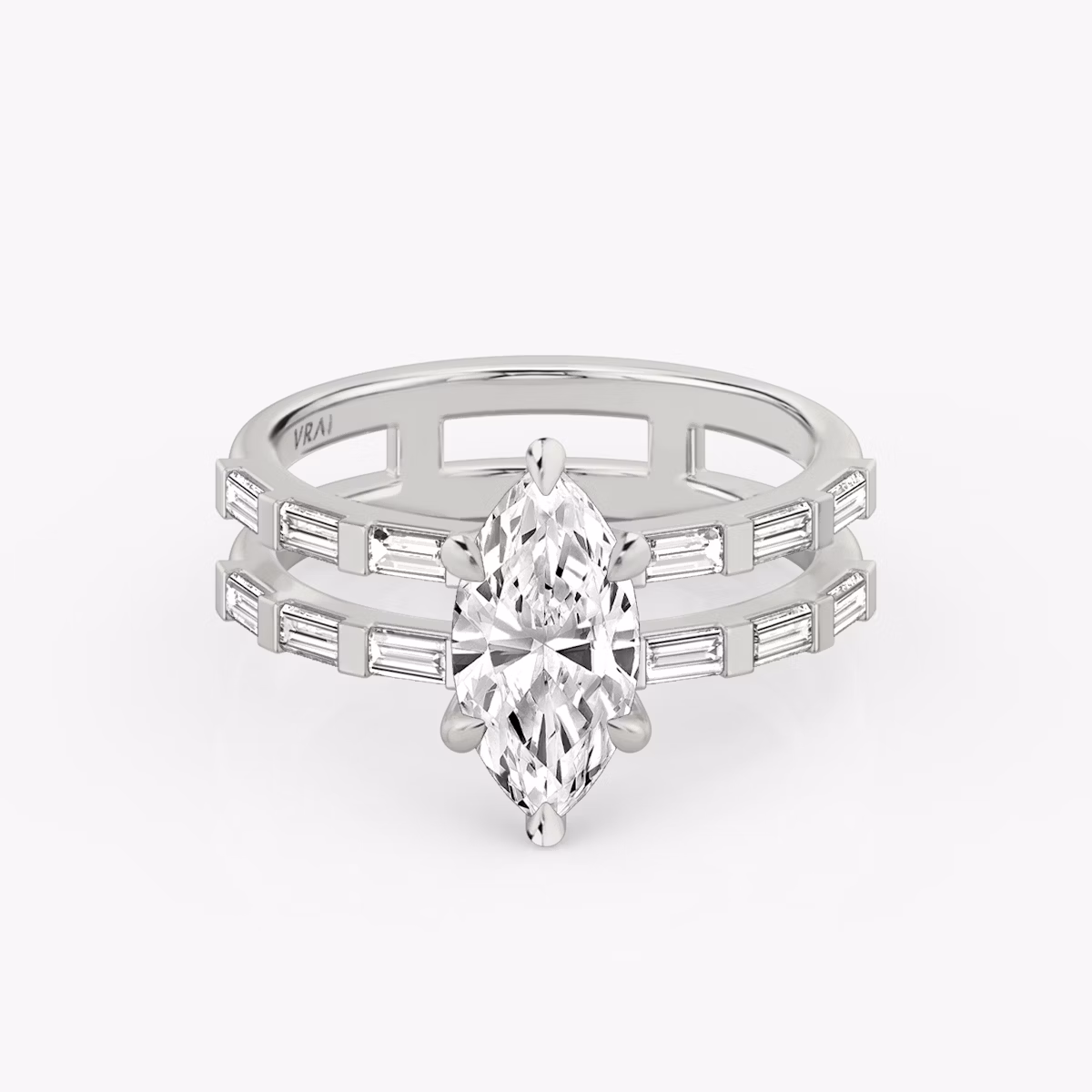 The Double Band | Marquise | Platinum | bandAccent: Pavé | bandStoneShape: Baguette | diamondOrientation: vertical | caratWeight: other