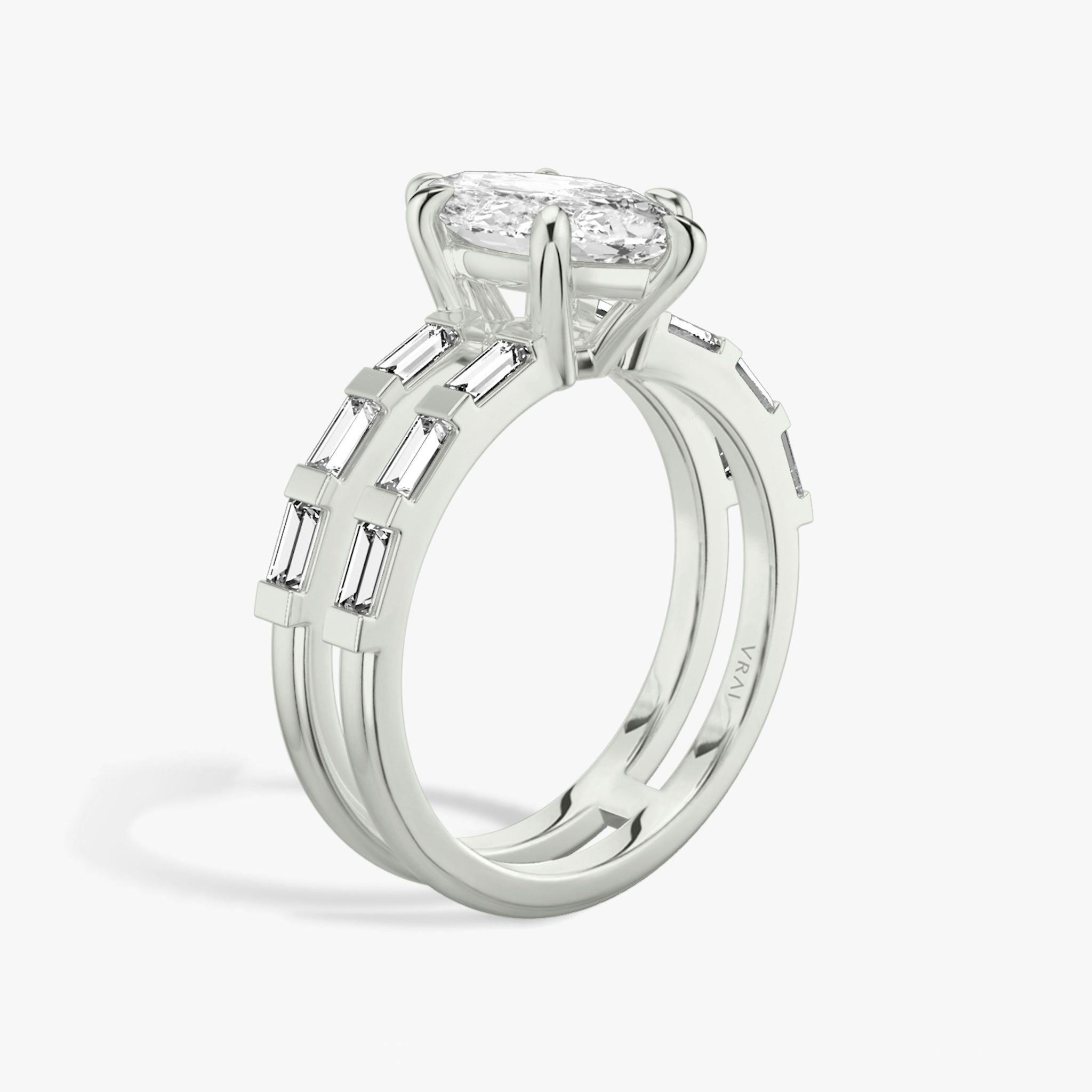 The Double Band | Marquise | Platinum | bandAccent: Pavé | bandStoneShape: Baguette | diamondOrientation: vertical | caratWeight: other