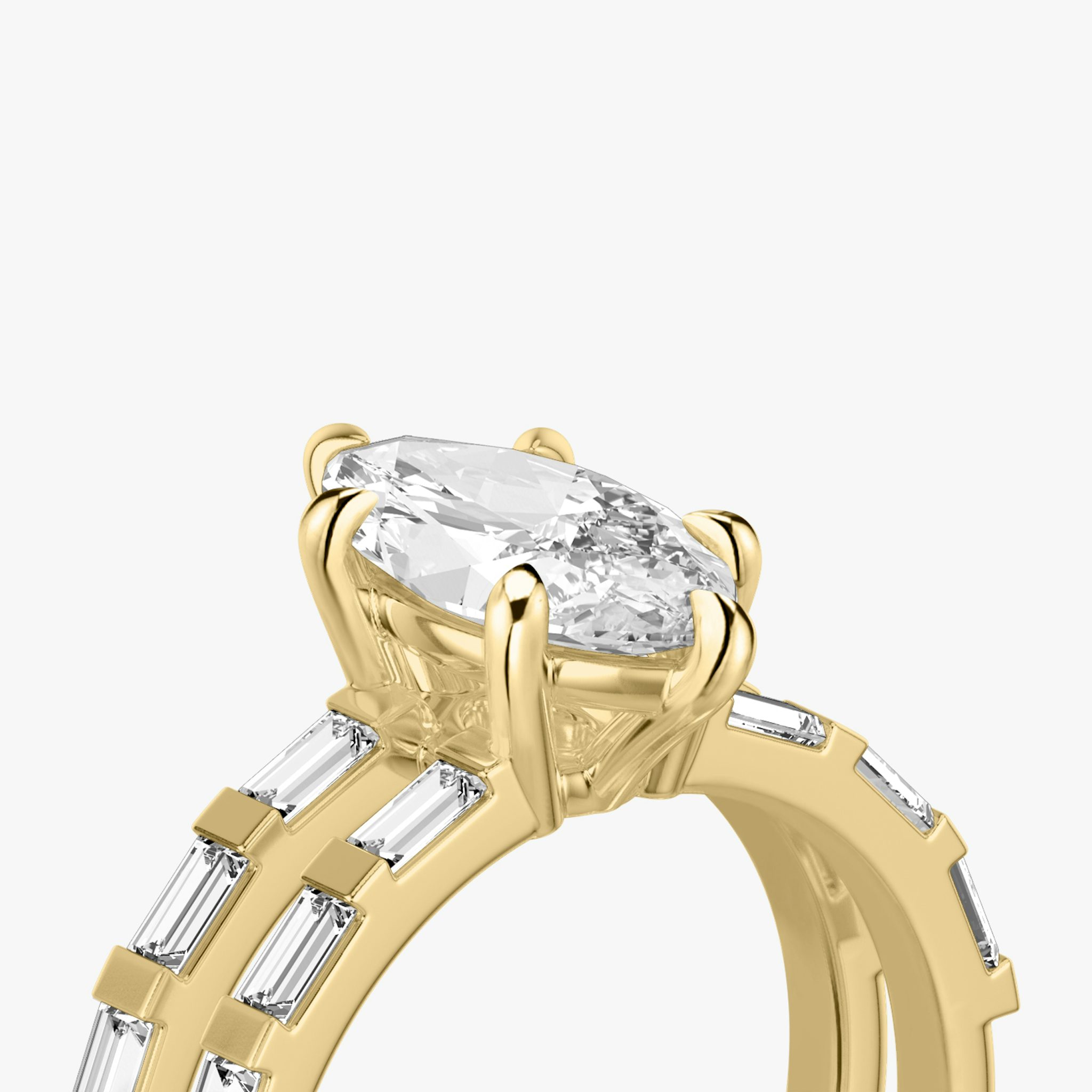 The Double Band | Marquise | 18k | Yellow Gold | bandAccent: Pavé | bandStoneShape: Baguette | diamondOrientation: vertical | caratWeight: other