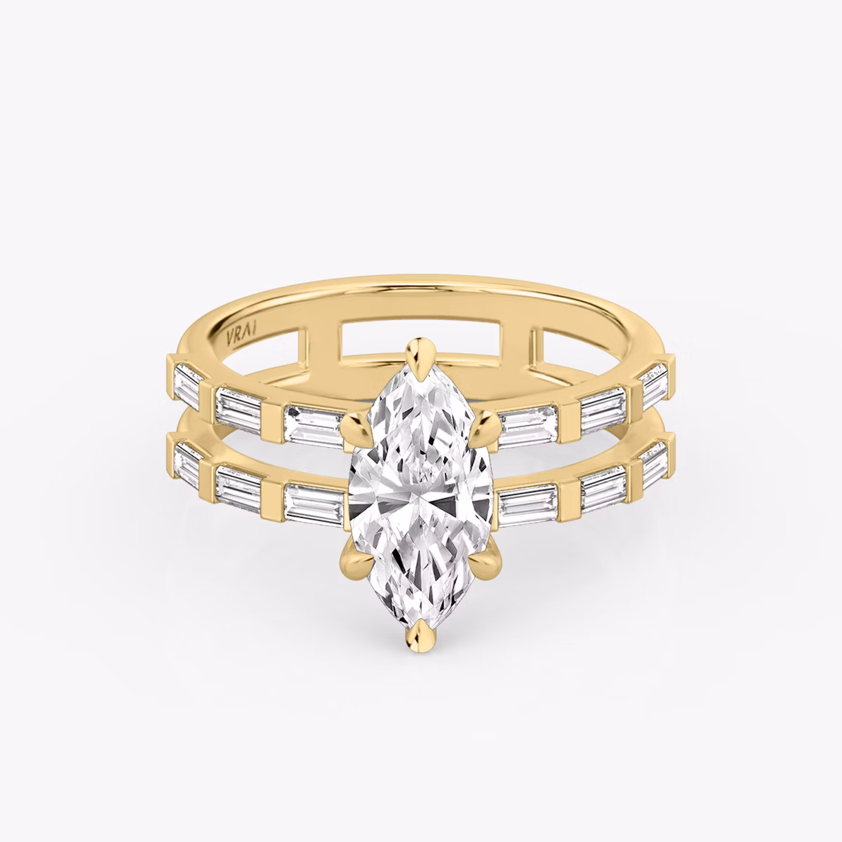 The Double Band | Marquise | 18k | Yellow Gold | bandAccent: Pavé | bandStoneShape: Baguette | diamondOrientation: vertical | caratWeight: other