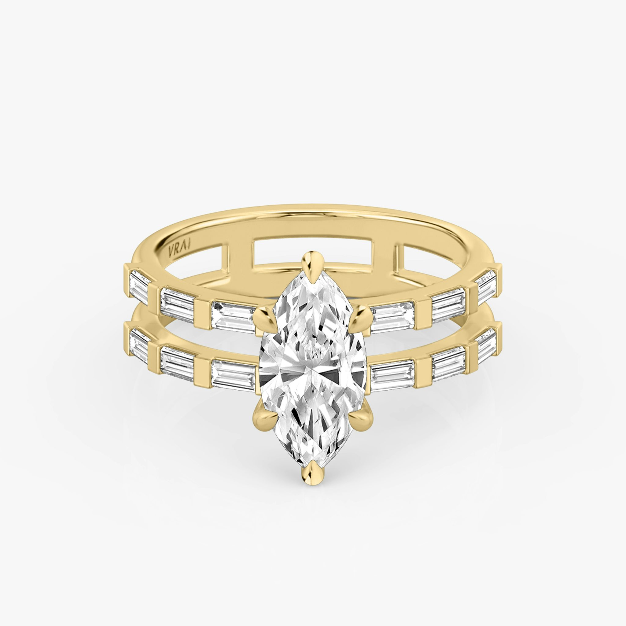 The Double Band | Marquise | 18k | Yellow Gold | bandAccent: Pavé | bandStoneShape: Baguette | diamondOrientation: vertical | caratWeight: other
