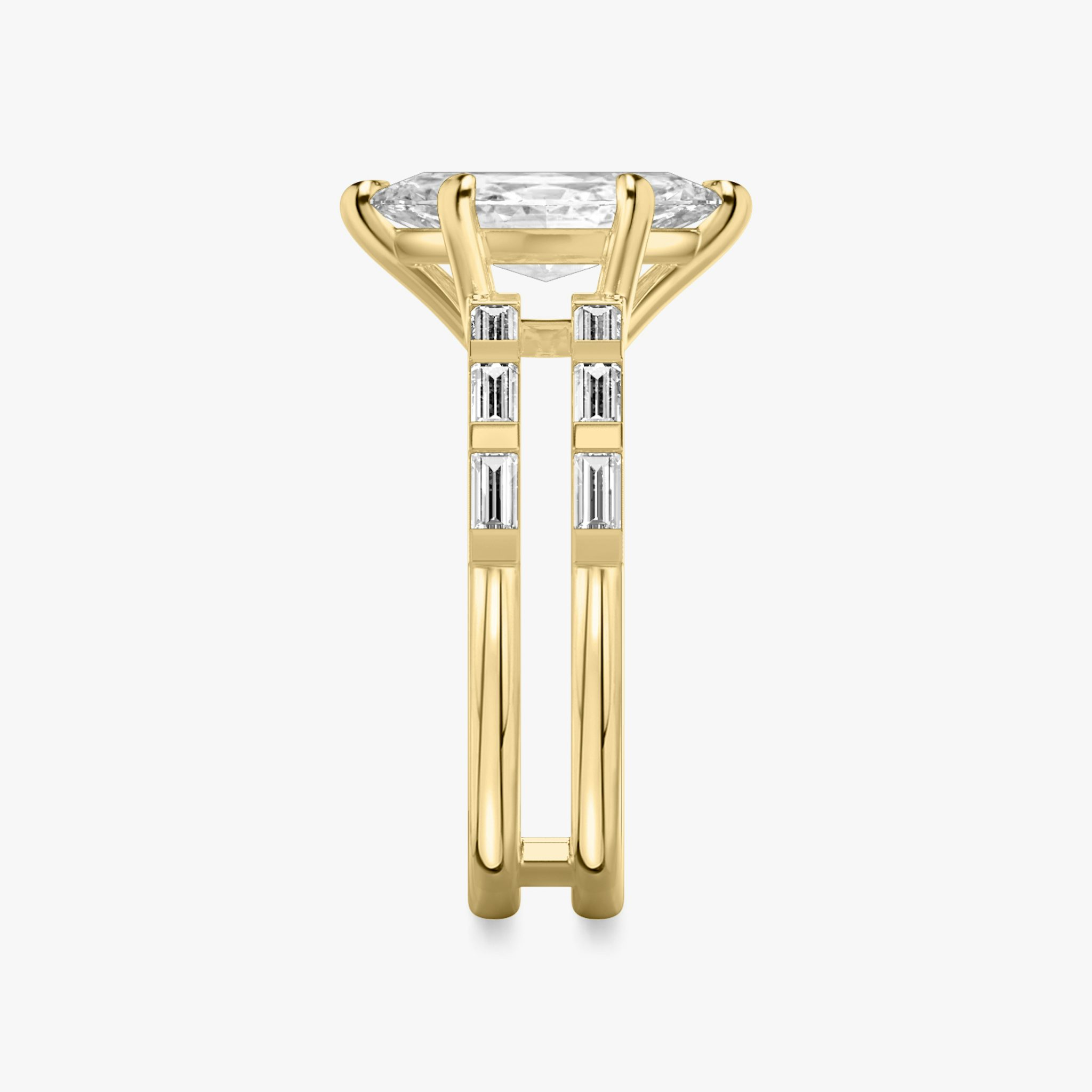 The Double Band | Marquise | 18k | Yellow Gold | bandAccent: Pavé | bandStoneShape: Baguette | diamondOrientation: vertical | caratWeight: other