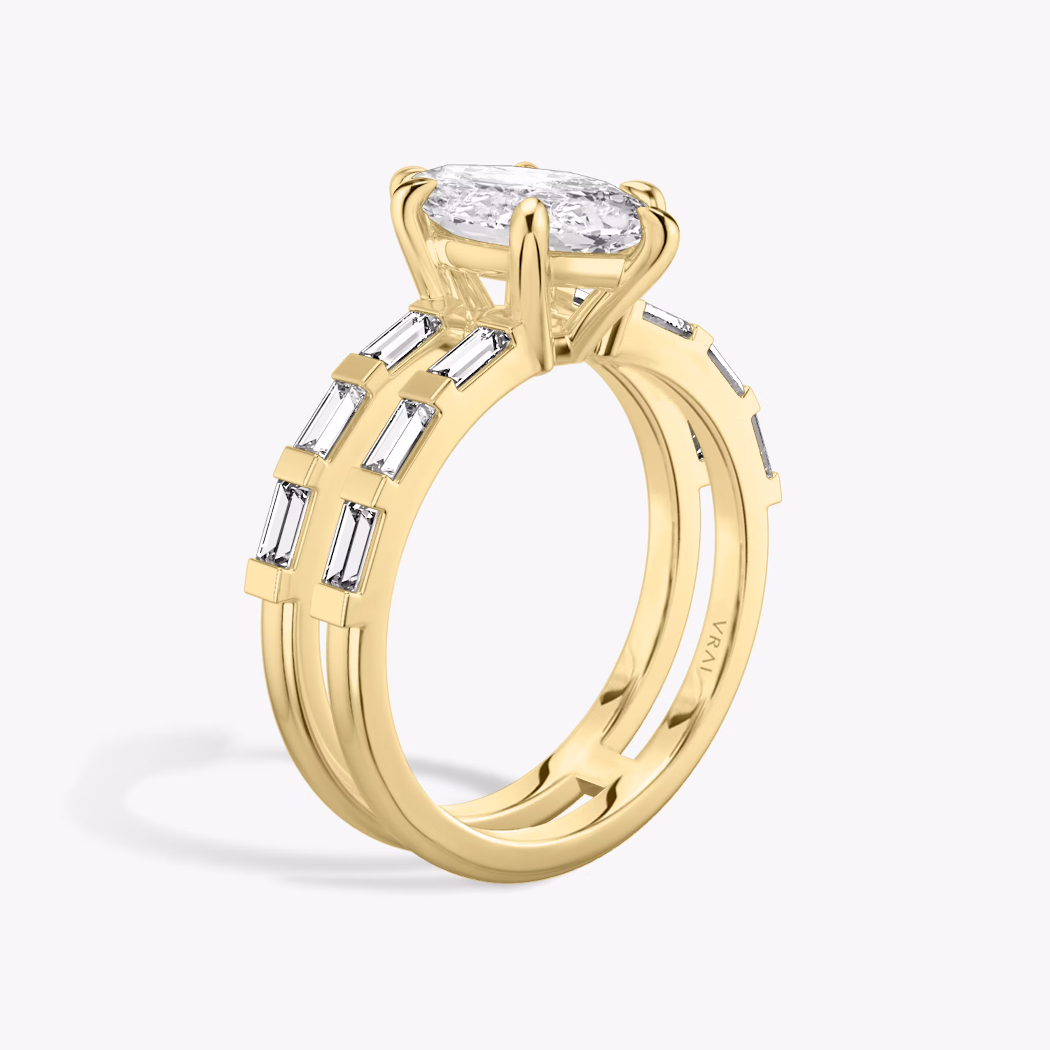 The Double Band | Marquise | 18k | Yellow Gold | bandAccent: Pavé | bandStoneShape: Baguette | diamondOrientation: vertical | caratWeight: other