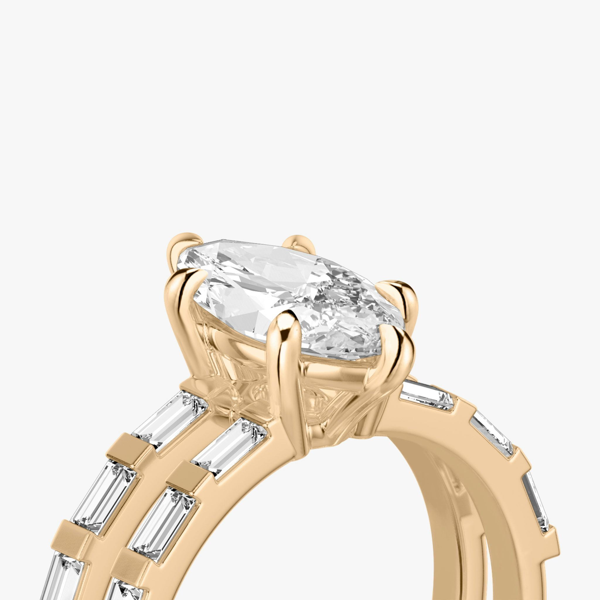 The Double Band | Marquise | 14k | Rose Gold | bandAccent: Pavé | bandStoneShape: Baguette | diamondOrientation: vertical | caratWeight: other