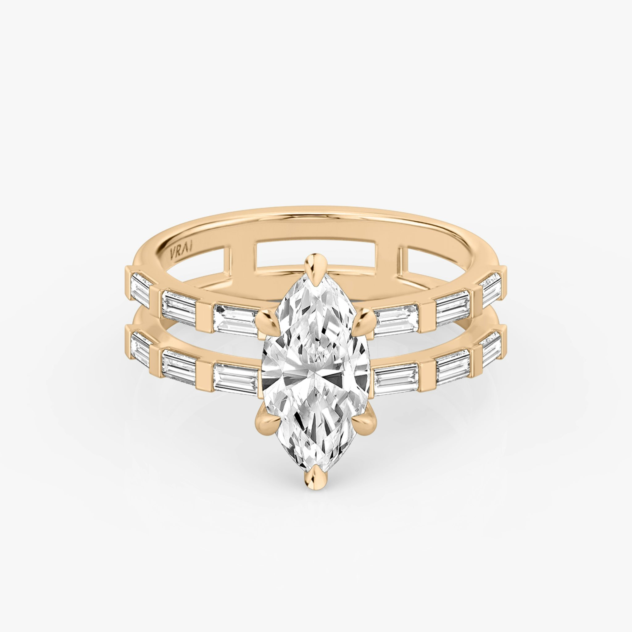 The Double Band | Marquise | 14k | Rose Gold | bandAccent: Pavé | bandStoneShape: Baguette | diamondOrientation: vertical | caratWeight: other