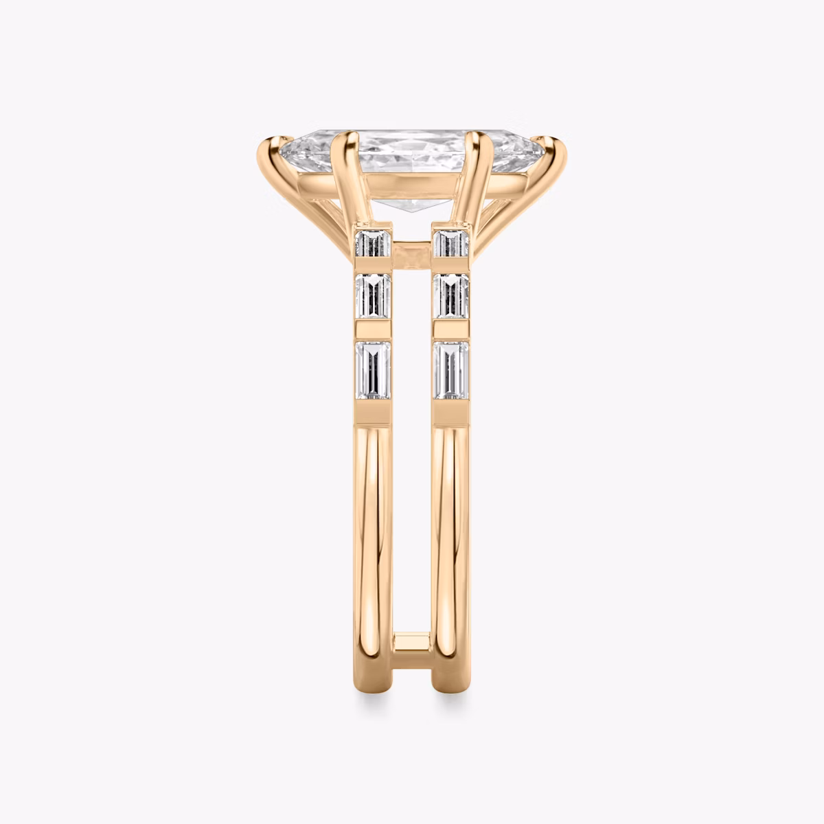 The Double Band | Marquise | 14k | Rose Gold | bandAccent: Pavé | bandStoneShape: Baguette | diamondOrientation: vertical | caratWeight: other