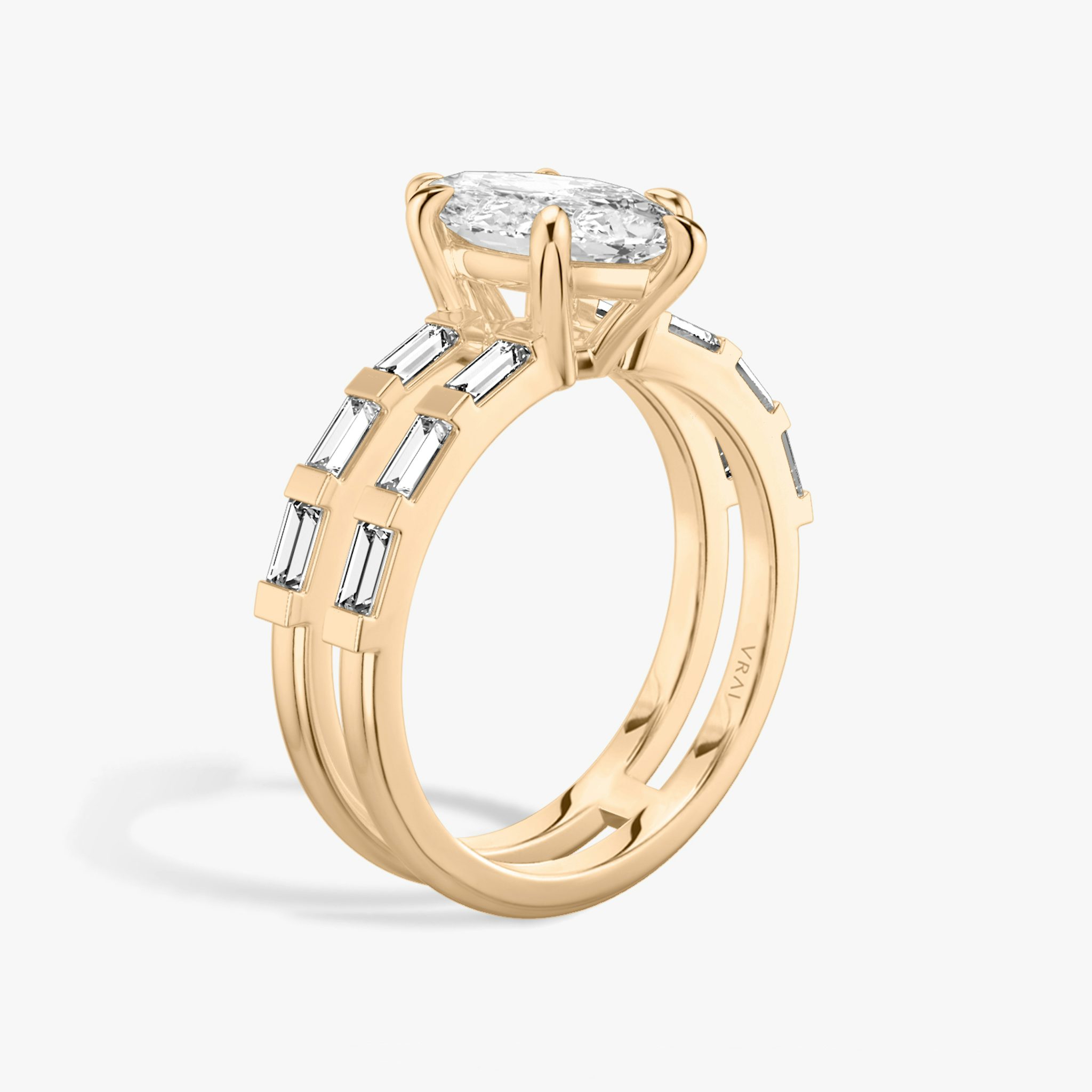 The Double Band | Marquise | 14k | Rose Gold | bandAccent: Pavé | bandStoneShape: Baguette | diamondOrientation: vertical | caratWeight: other