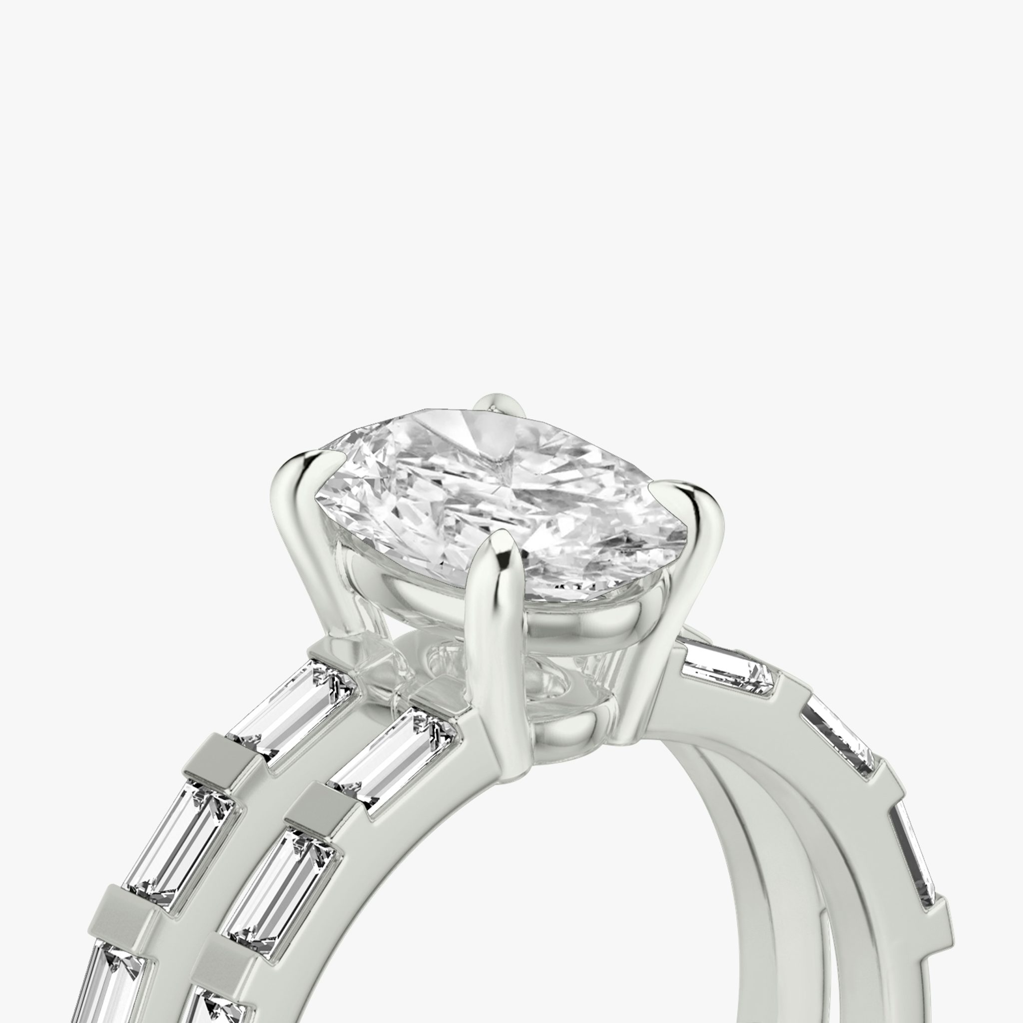 The Double Band | Oval | Platinum | bandAccent: Pavé | bandStoneShape: Baguette | diamondOrientation: vertical | caratWeight: other