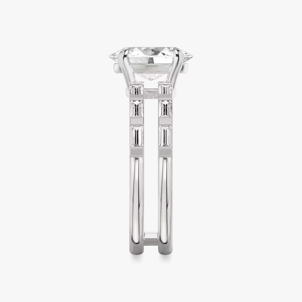 The Double Band | Oval | 18k | White Gold | bandAccent: Pavé | bandStoneShape: Baguette | diamondOrientation: vertical | caratWeight: other