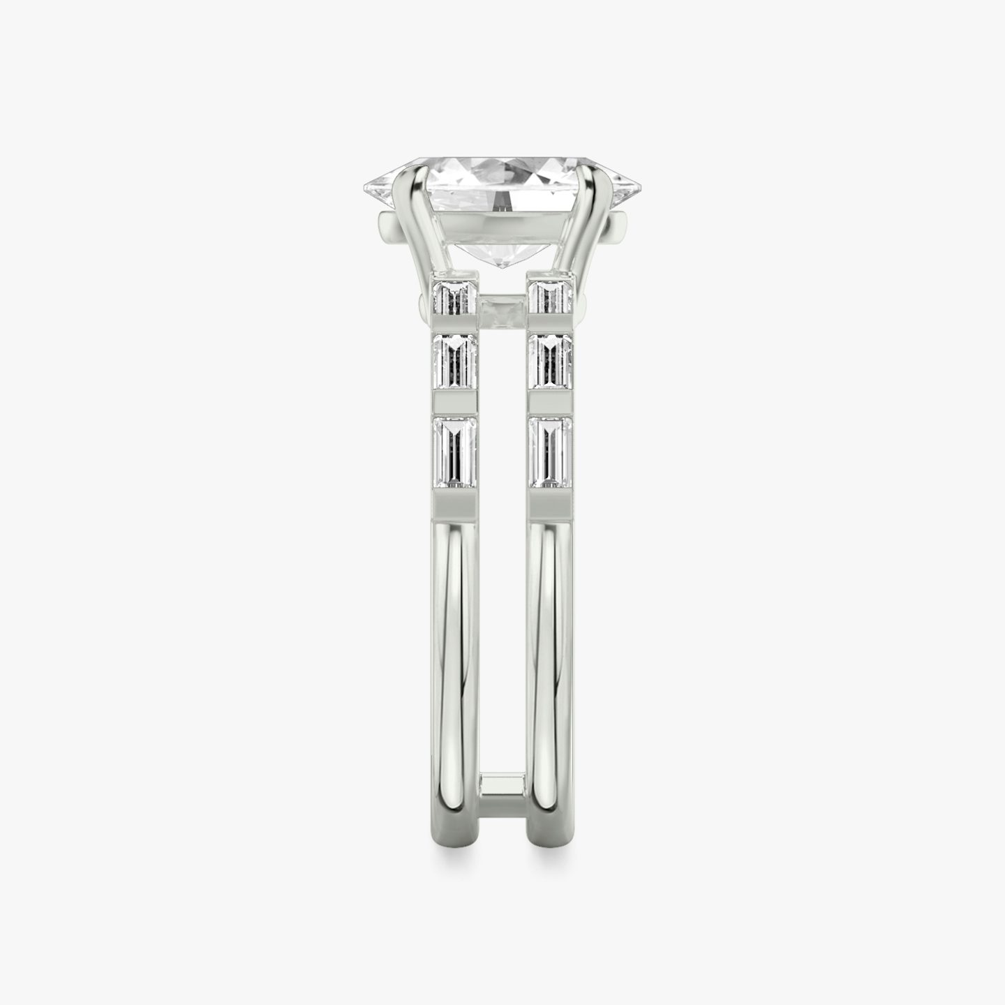The Double Band | Oval | Platinum | bandAccent: Pavé | bandStoneShape: Baguette | diamondOrientation: vertical | caratWeight: other