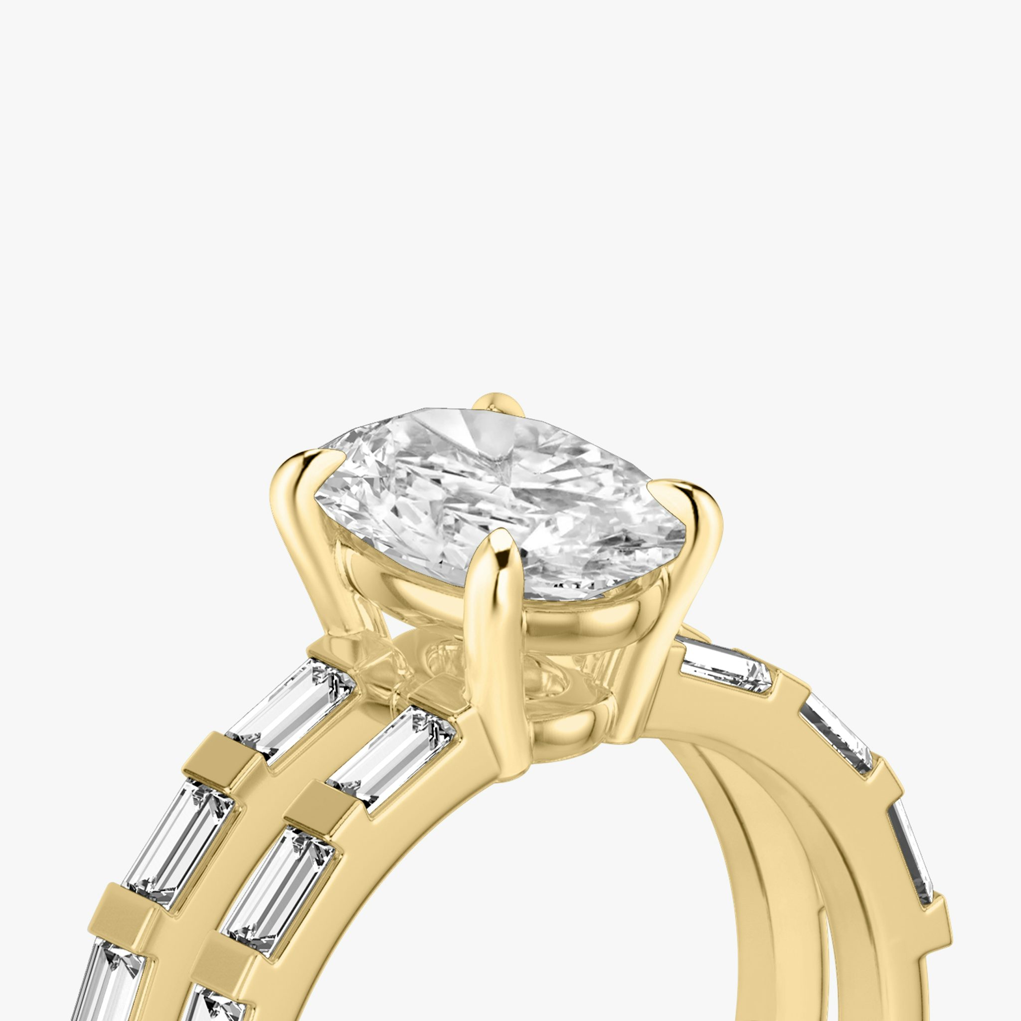 The Double Band | Oval | 18k | Yellow Gold | bandAccent: Pavé | bandStoneShape: Baguette | diamondOrientation: vertical | caratWeight: other