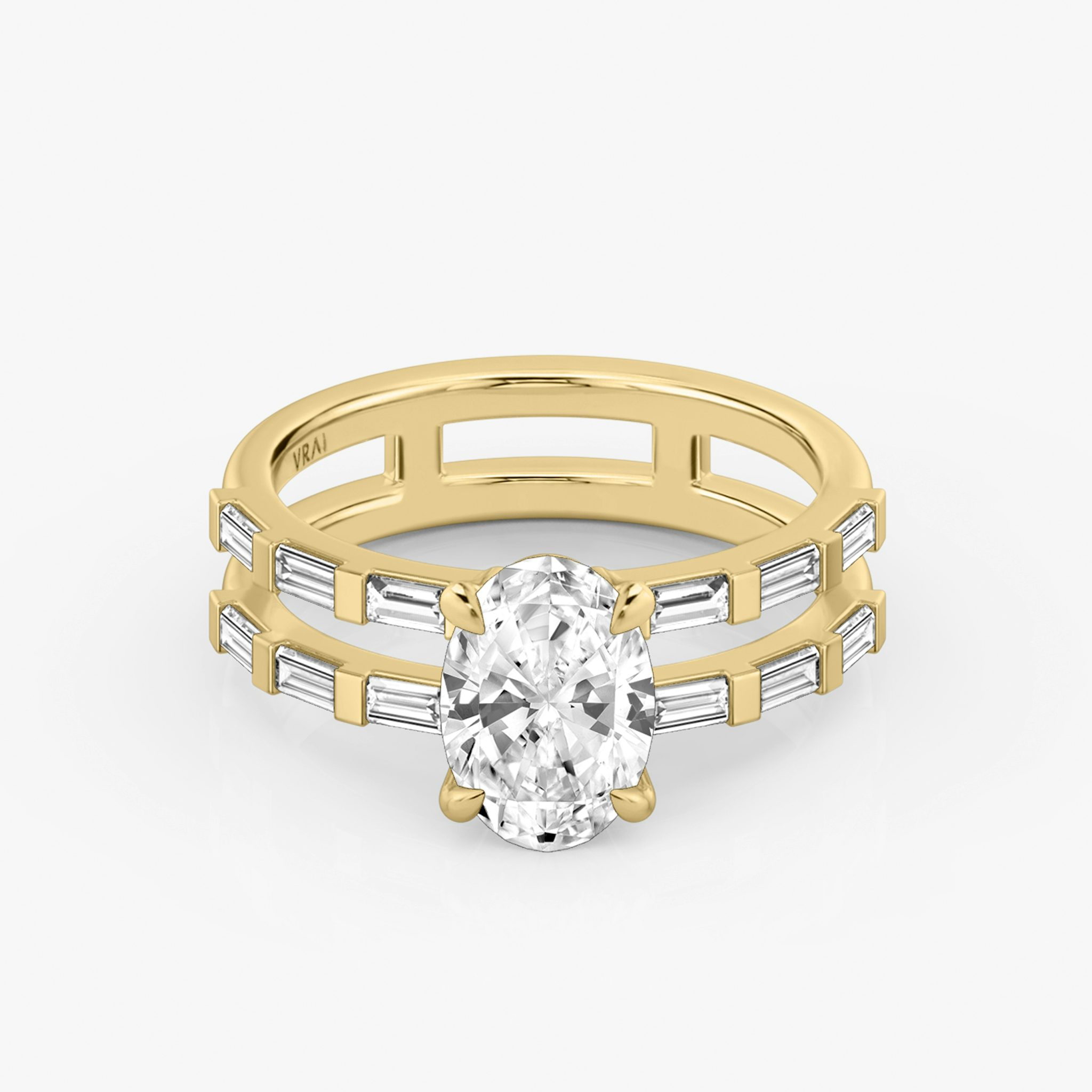 The Double Band | Oval | 18k | Yellow Gold | bandAccent: Pavé | bandStoneShape: Baguette | diamondOrientation: vertical | caratWeight: other