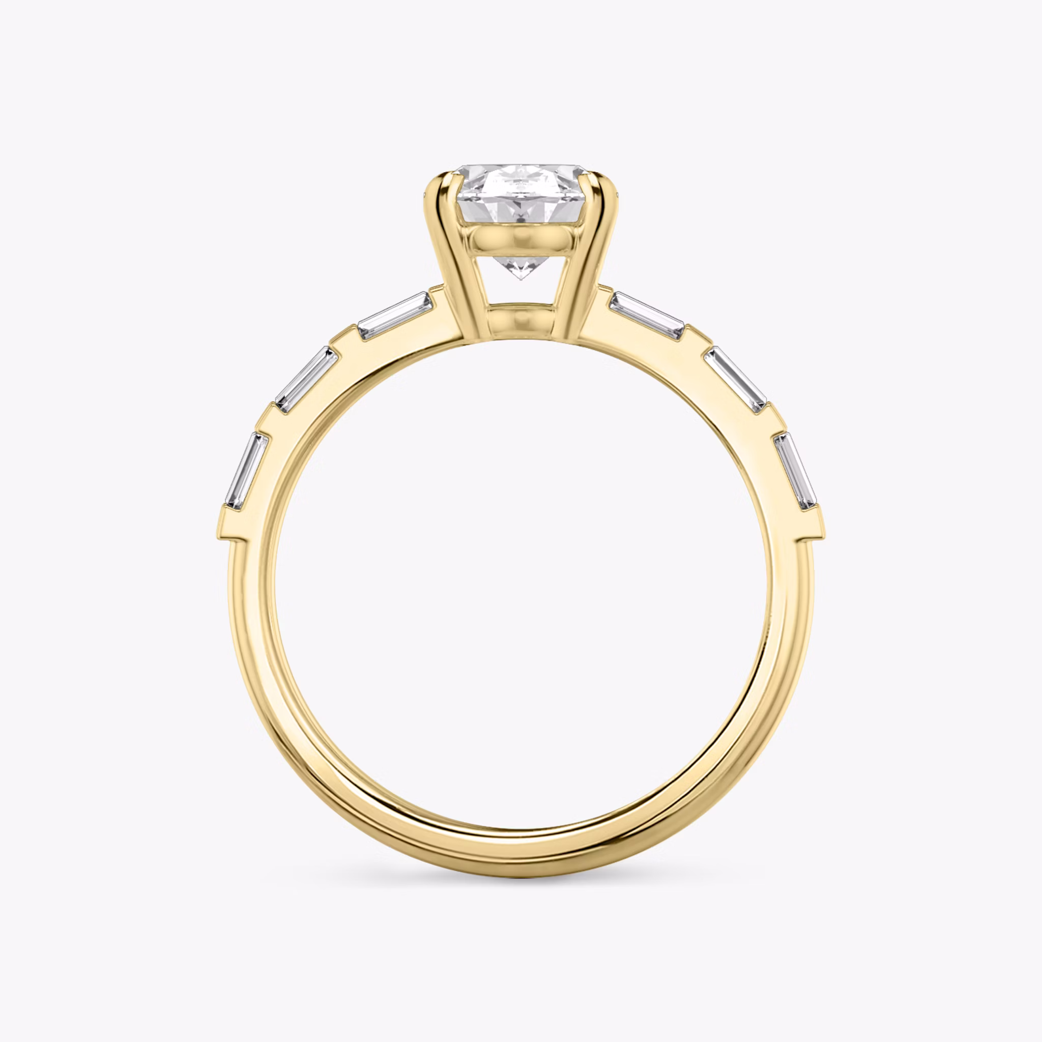 The Double Band | Oval | 18k | Yellow Gold | bandAccent: Pavé | bandStoneShape: Baguette | diamondOrientation: vertical | caratWeight: other