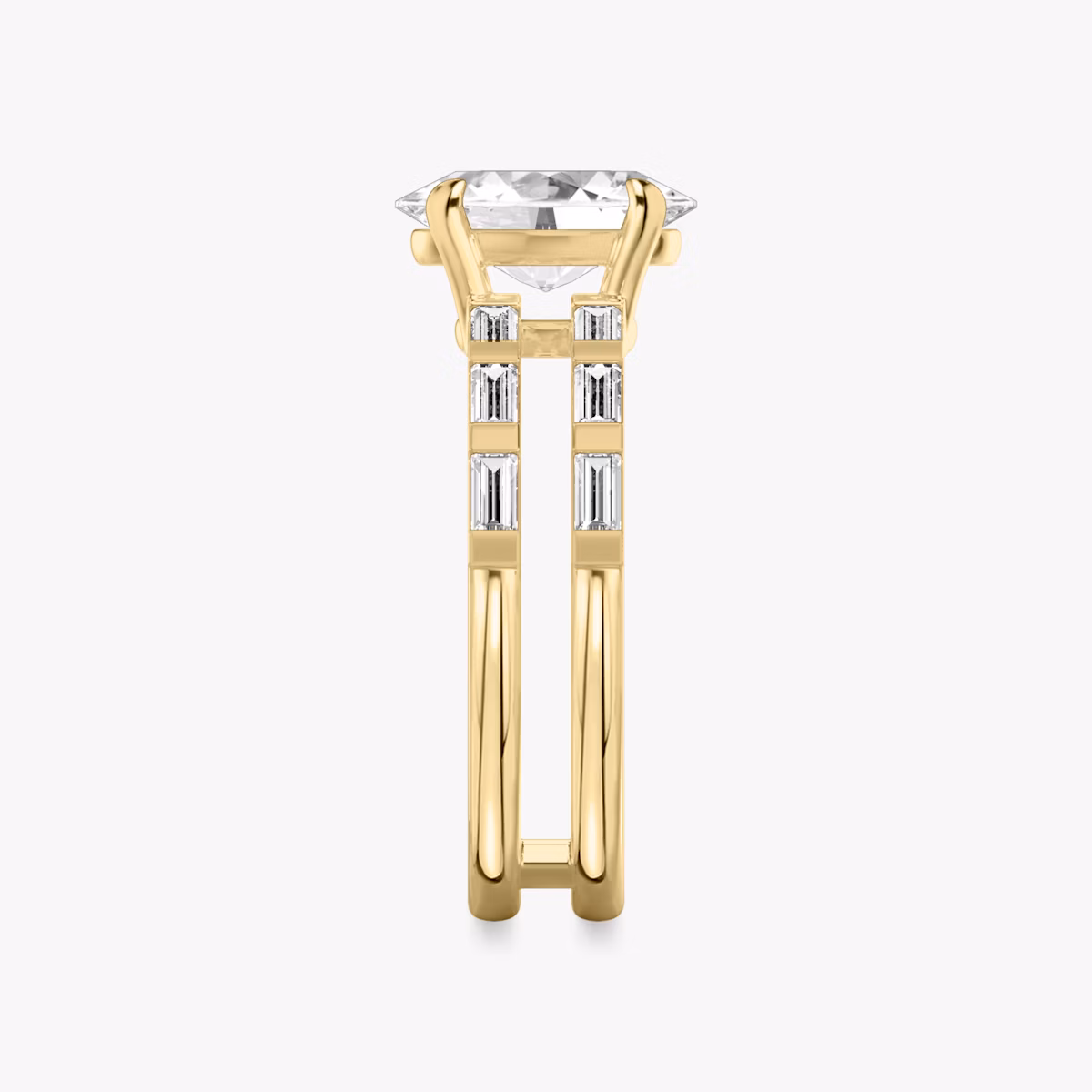 The Double Band | Oval | 18k | Yellow Gold | bandAccent: Pavé | bandStoneShape: Baguette | diamondOrientation: vertical | caratWeight: other