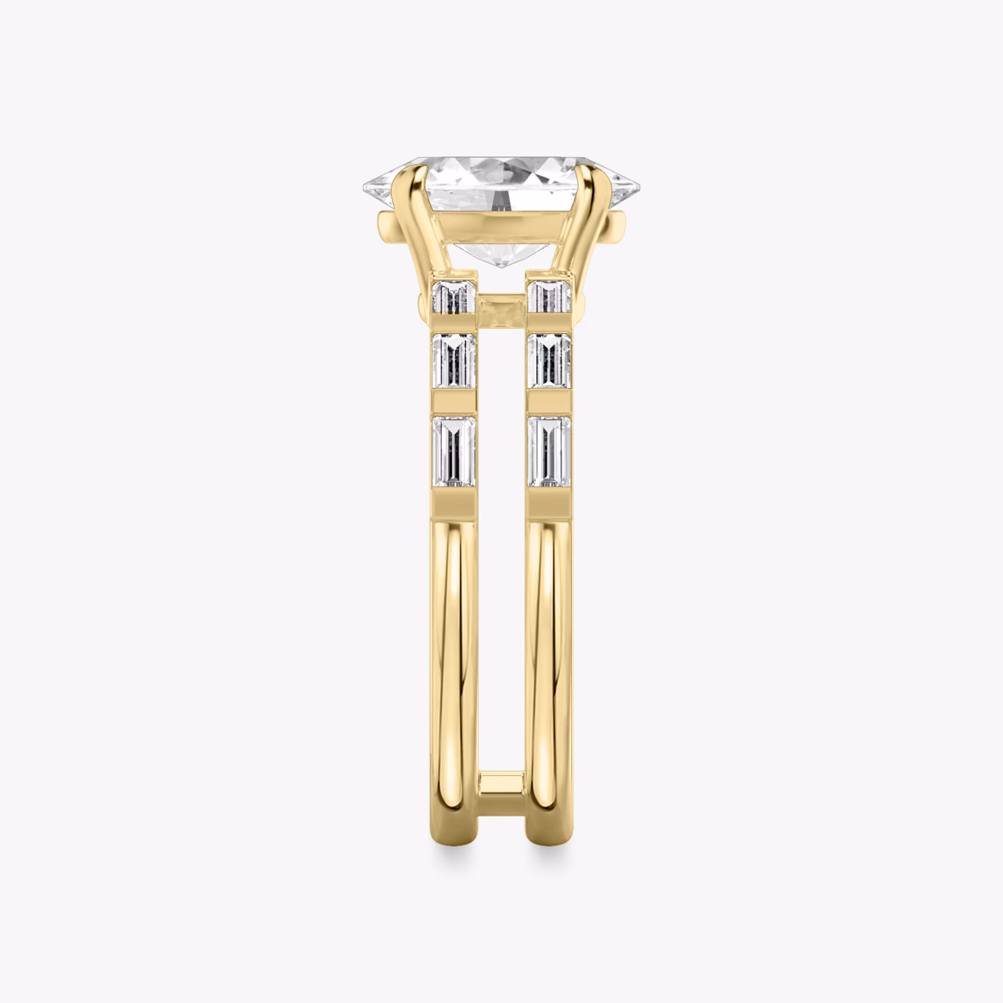 The Double Band | Oval | 18k | Yellow Gold | bandAccent: Pavé | bandStoneShape: Baguette | diamondOrientation: vertical | caratWeight: other