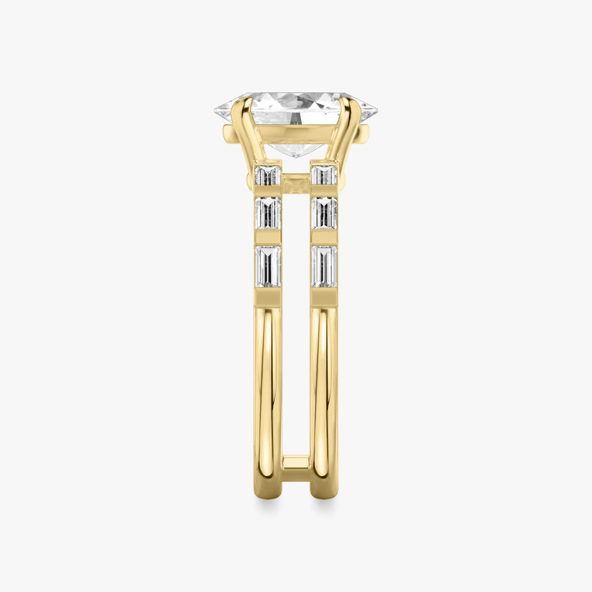The Double Band | Oval | 18k | Yellow Gold | bandAccent: Pavé | bandStoneShape: Baguette | diamondOrientation: vertical | caratWeight: other