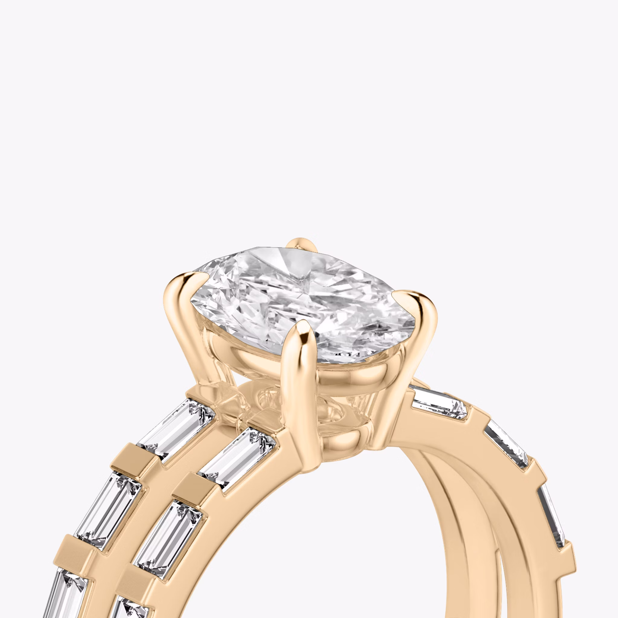 The Double Band | Oval | 14k | Rose Gold | bandAccent: Pavé | bandStoneShape: Baguette | diamondOrientation: vertical | caratWeight: other