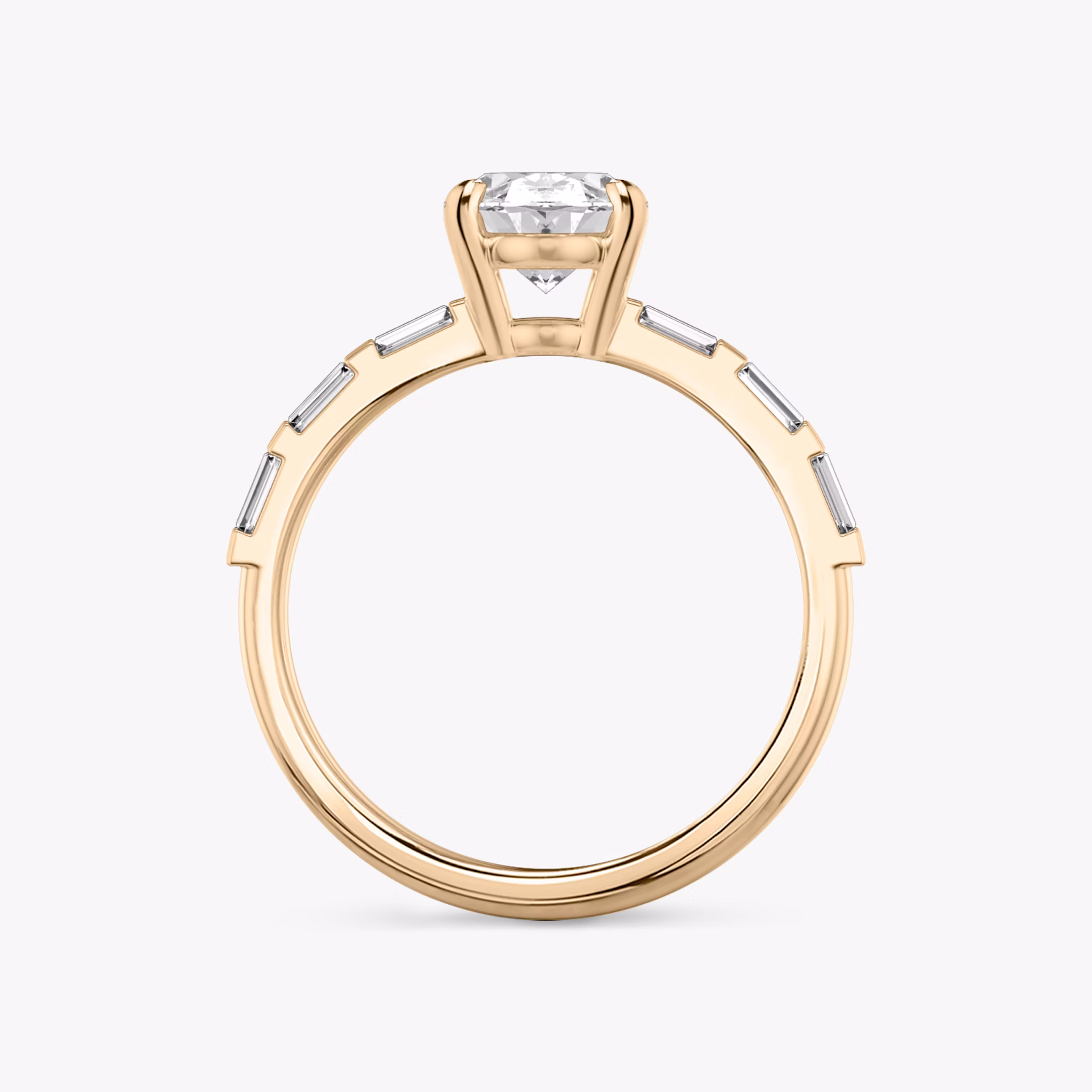 The Double Band | Oval | 14k | Rose Gold | bandAccent: Pavé | bandStoneShape: Baguette | diamondOrientation: vertical | caratWeight: other