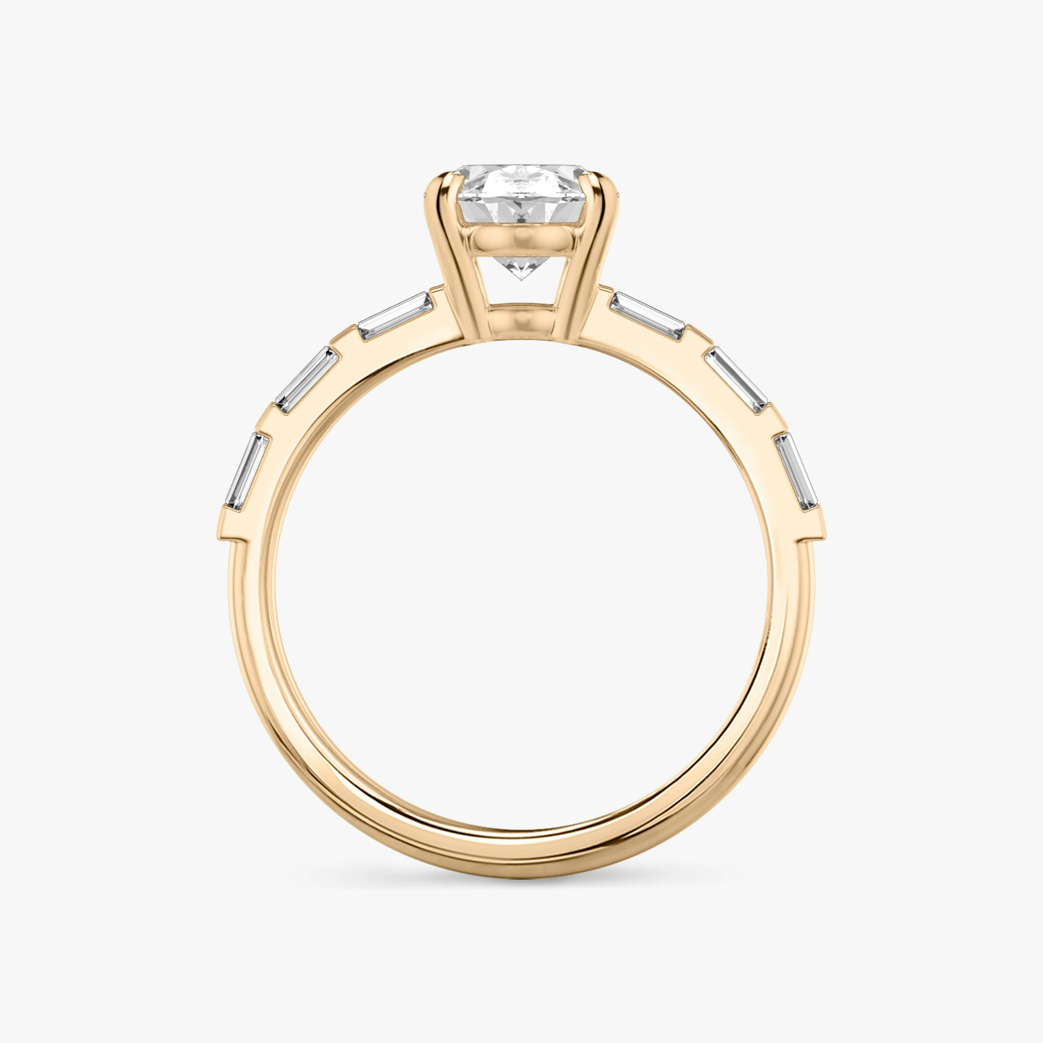 The Double Band | Oval | 14k | Rose Gold | bandAccent: Pavé | bandStoneShape: Baguette | diamondOrientation: vertical | caratWeight: other