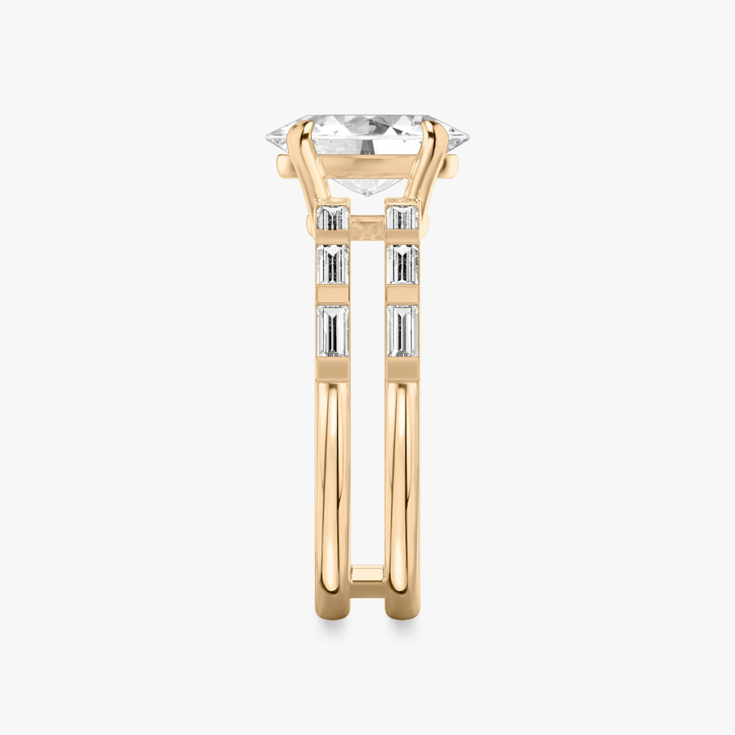 The Double Band | Oval | 14k | Rose Gold | bandAccent: Pavé | bandStoneShape: Baguette | diamondOrientation: vertical | caratWeight: other