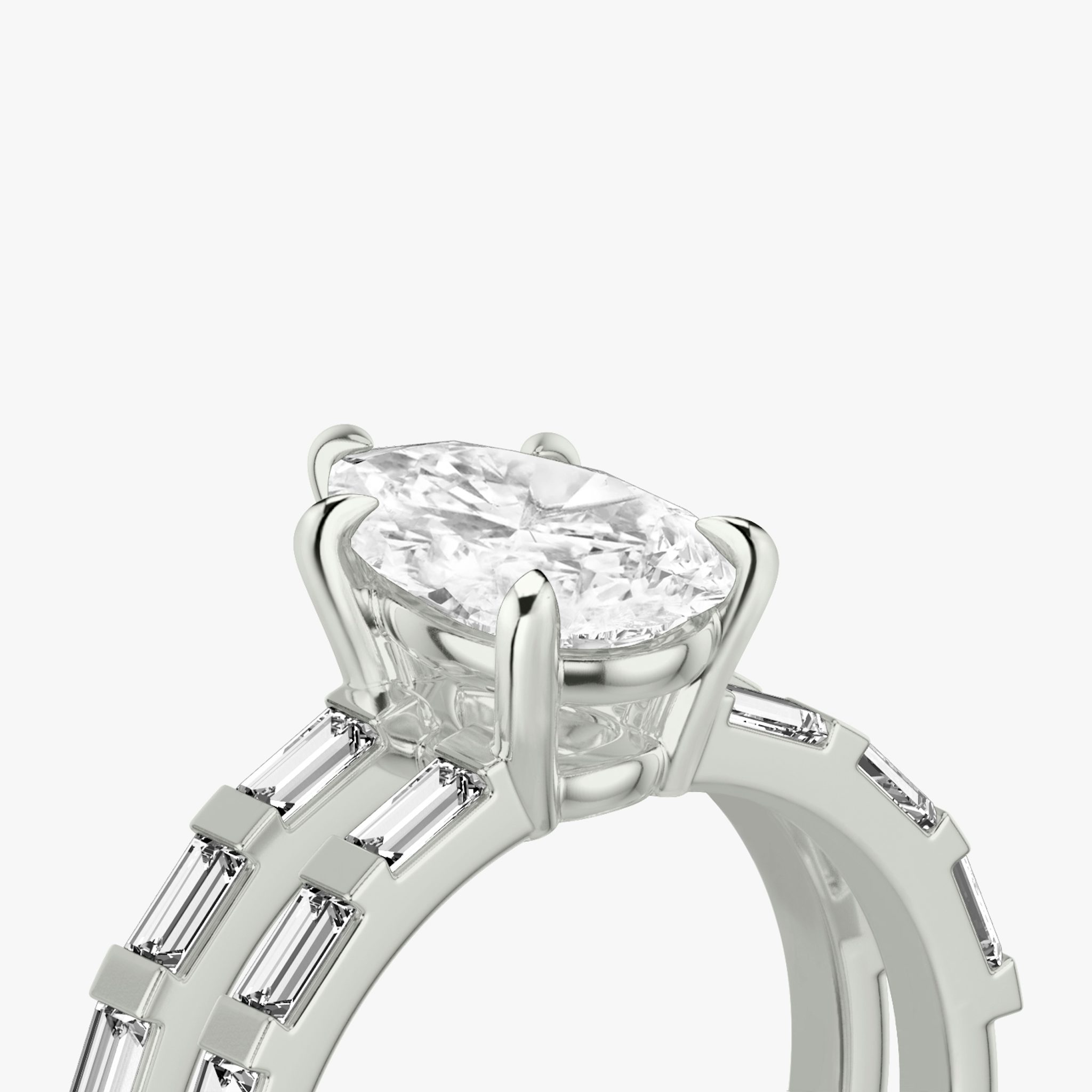 The Double Band | Pear | 18k | White Gold | bandAccent: Pavé | bandStoneShape: Baguette | diamondOrientation: vertical | caratWeight: other