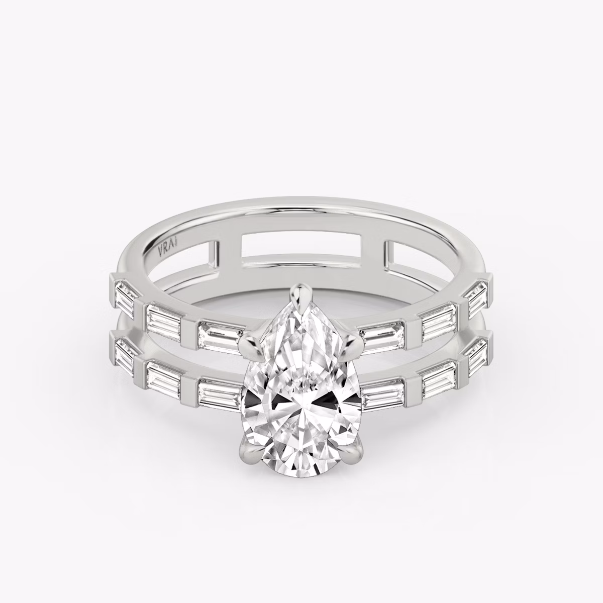The Double Band | Pear | 18k | White Gold | bandAccent: Pavé | bandStoneShape: Baguette | diamondOrientation: vertical | caratWeight: other