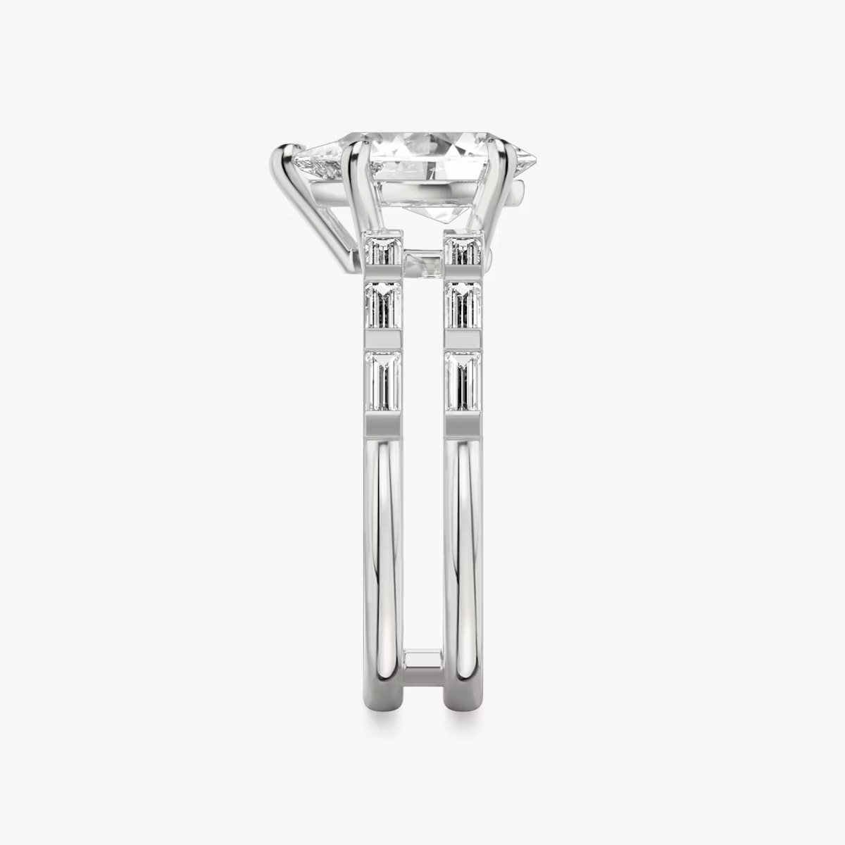The Double Band | Pear | 18k | White Gold | bandAccent: Pavé | bandStoneShape: Baguette | diamondOrientation: vertical | caratWeight: other