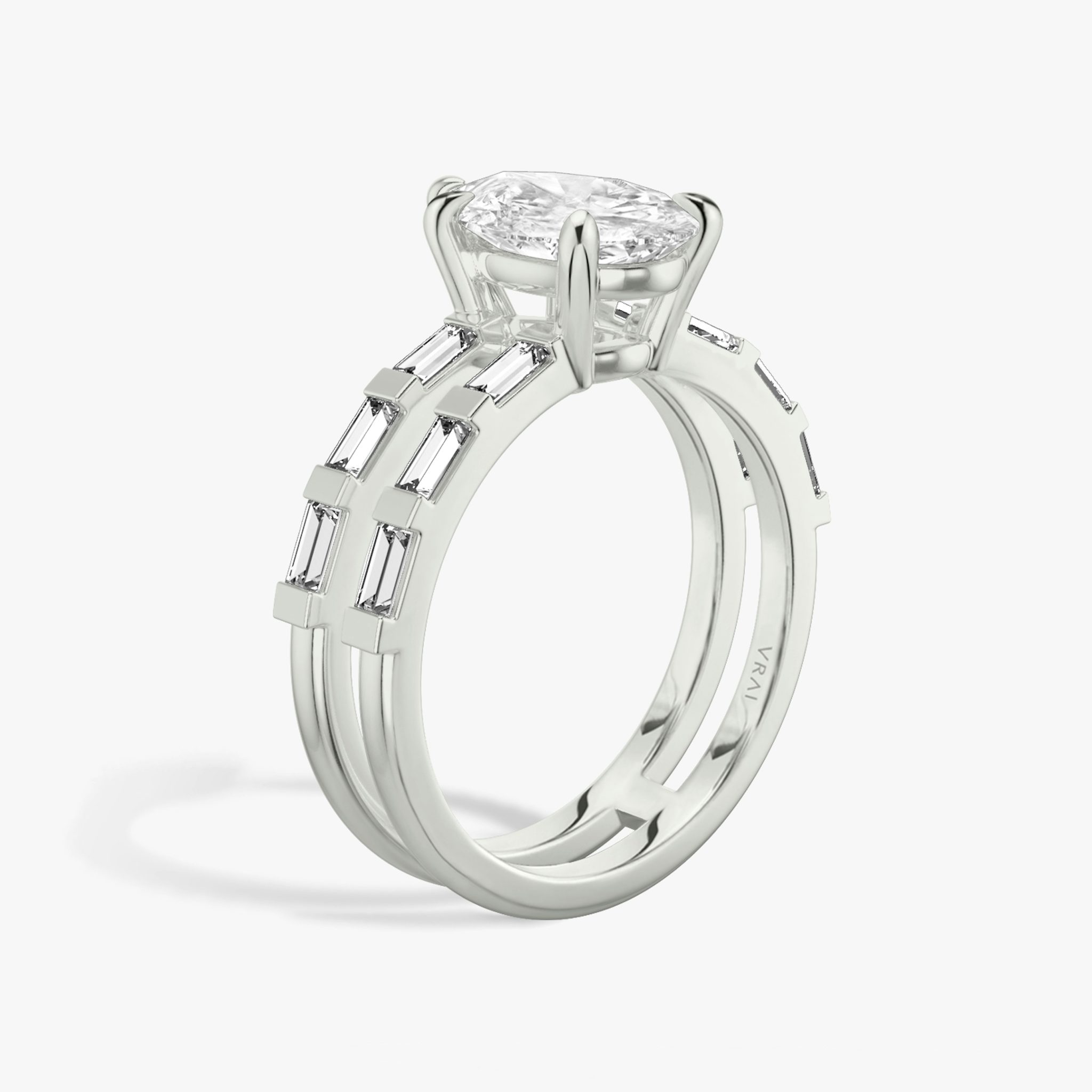 The Double Band | Pear | 18k | White Gold | bandAccent: Pavé | bandStoneShape: Baguette | diamondOrientation: vertical | caratWeight: other