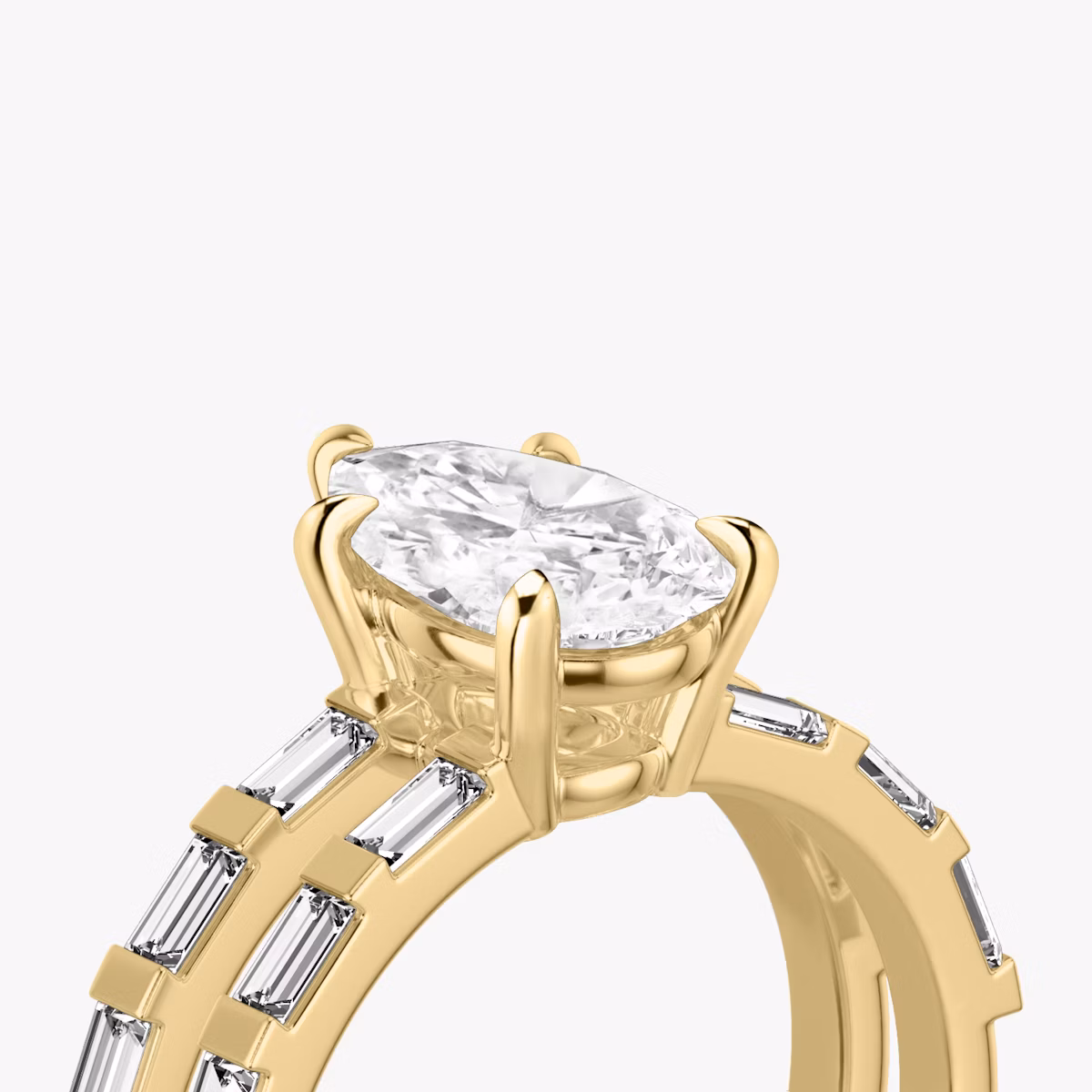 The Double Band | Pear | 18k | Yellow Gold | bandAccent: Pavé | bandStoneShape: Baguette | diamondOrientation: vertical | caratWeight: other