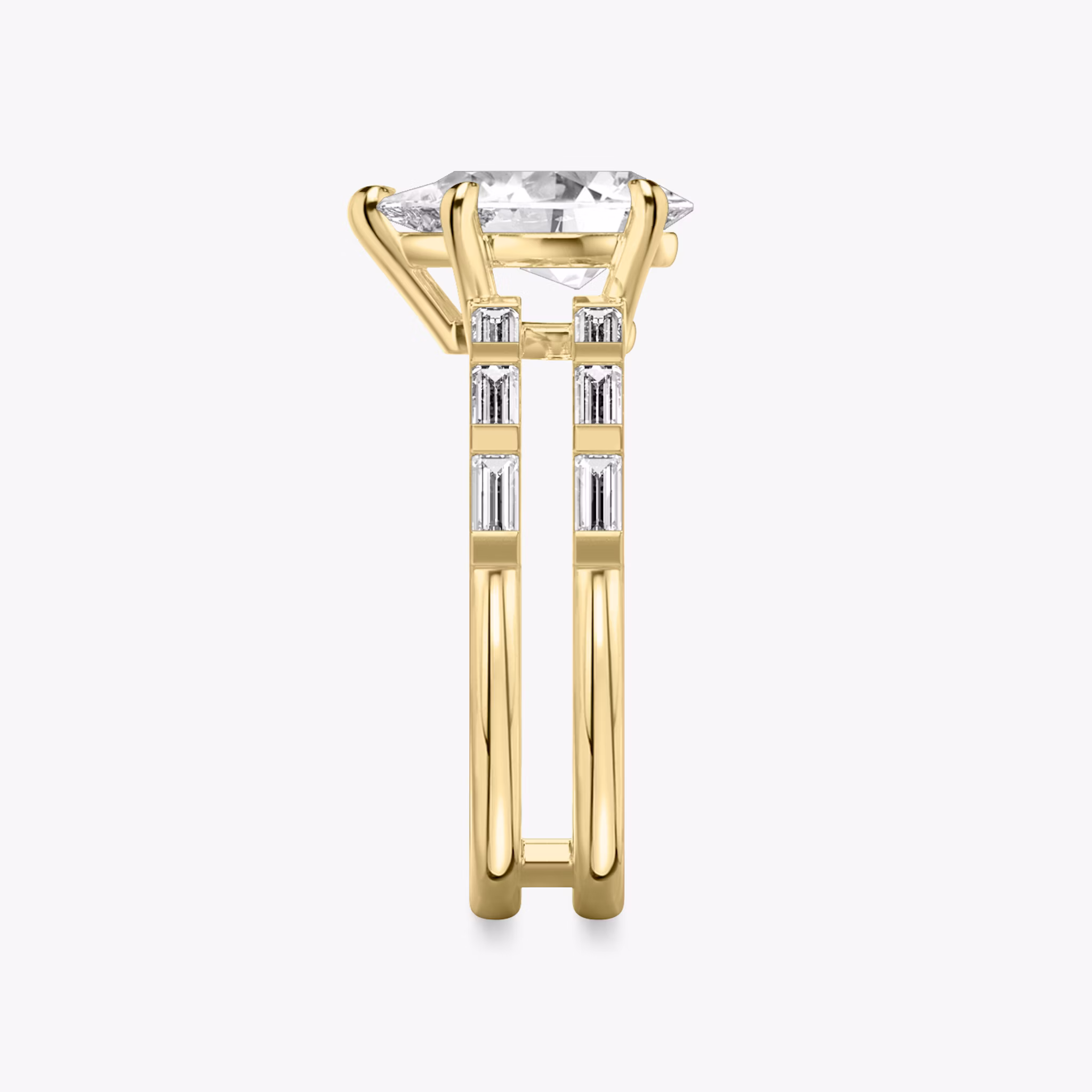 The Double Band | Pear | 18k | Yellow Gold | bandAccent: Pavé | bandStoneShape: Baguette | diamondOrientation: vertical | caratWeight: other