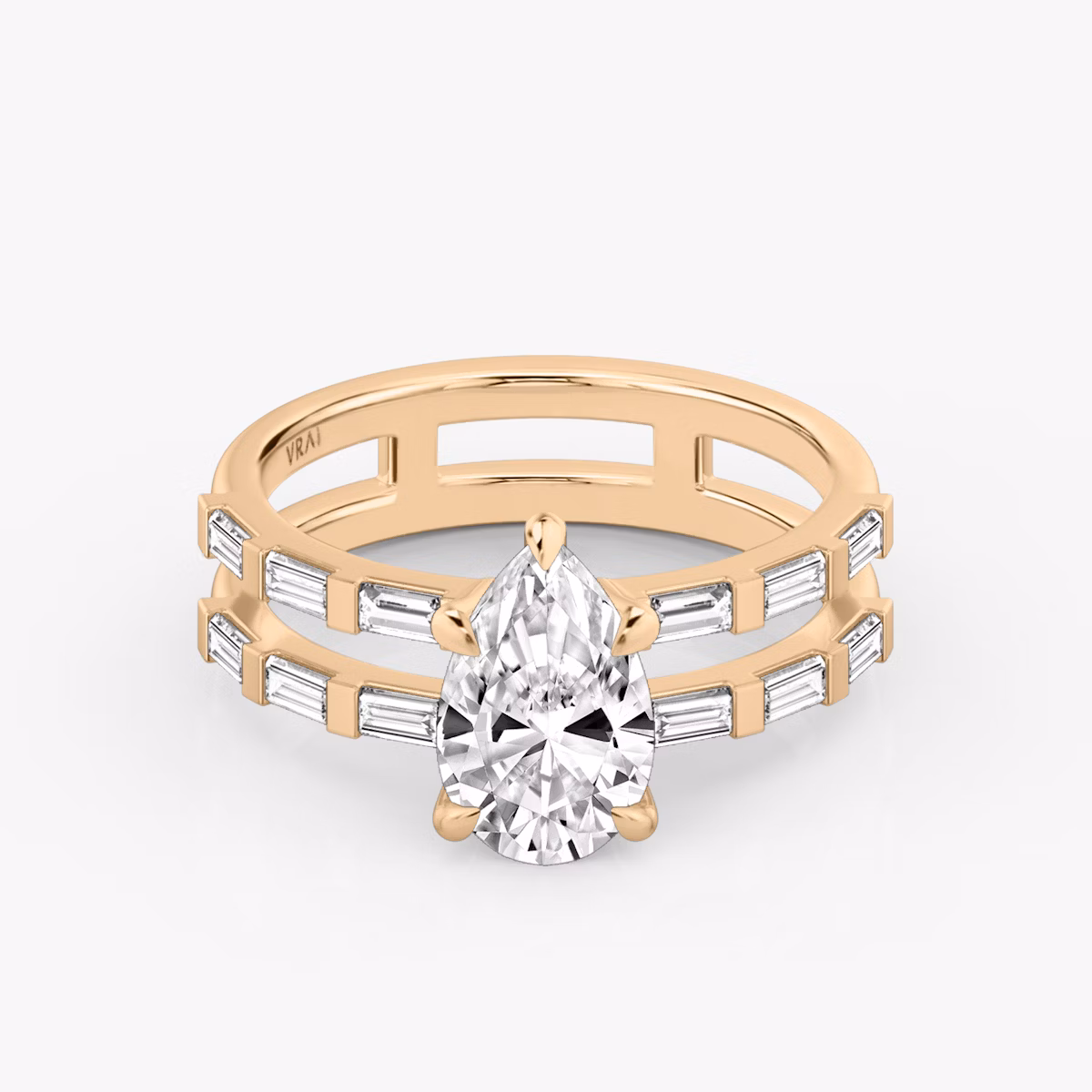 The Double Band | Pear | 14k | Rose Gold | bandAccent: Pavé | bandStoneShape: Baguette | diamondOrientation: vertical | caratWeight: other
