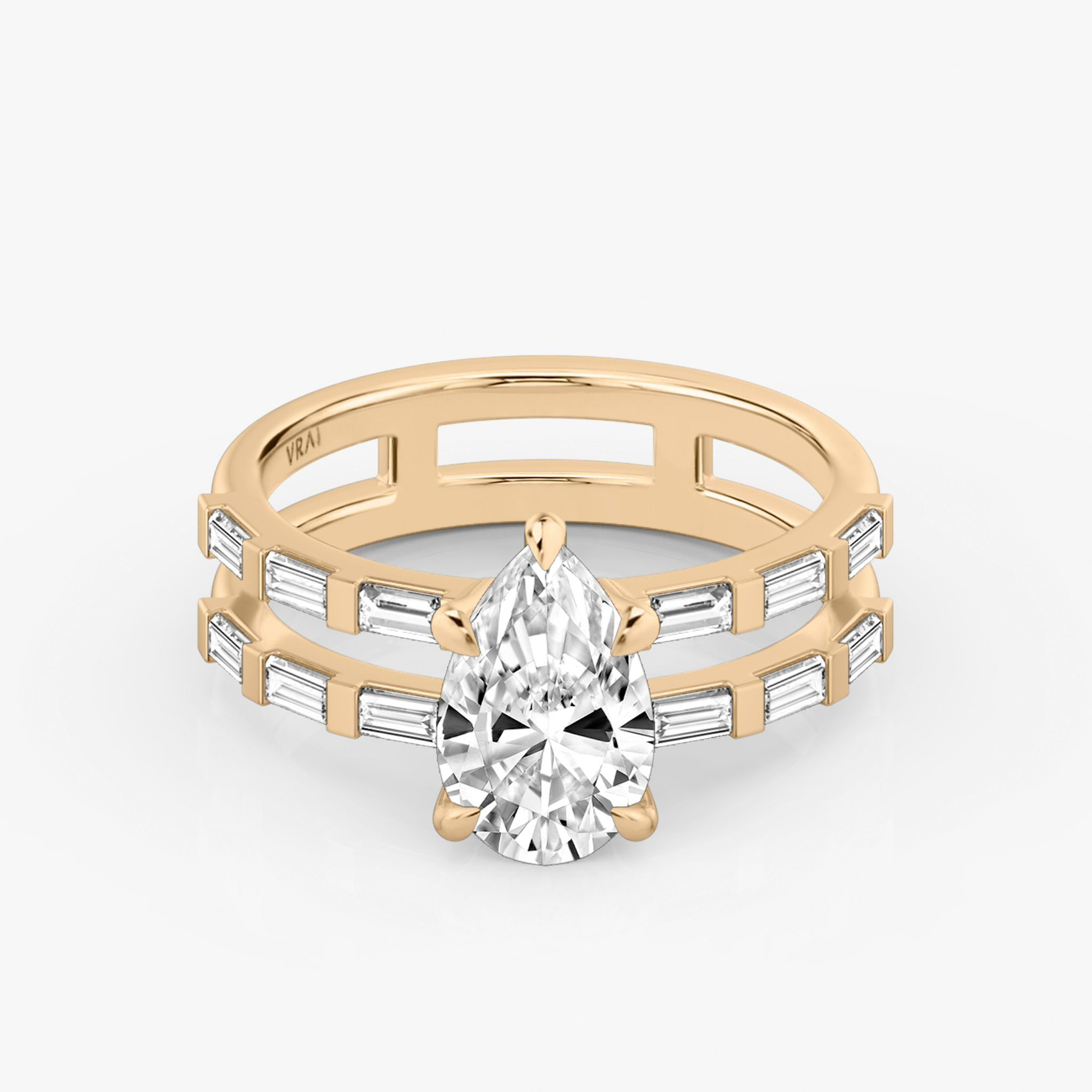 The Double Band | Pear | 14k | Rose Gold | bandAccent: Pavé | bandStoneShape: Baguette | diamondOrientation: vertical | caratWeight: other