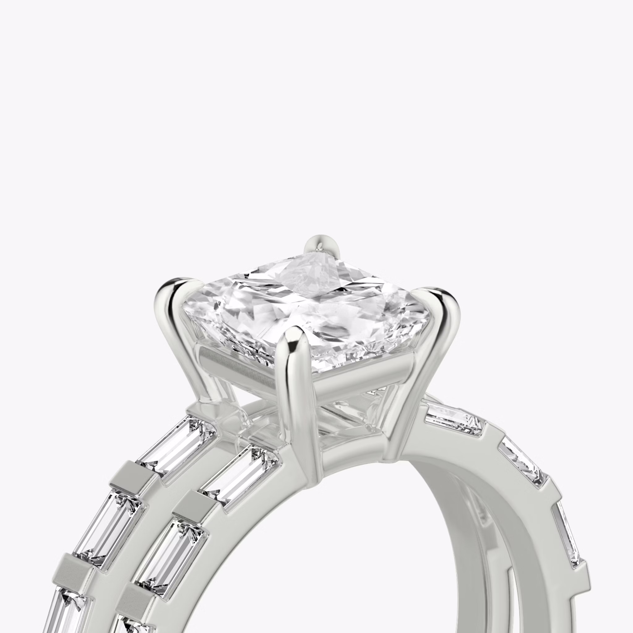 The Double Band | Princess | Platinum | bandAccent: Pavé | bandStoneShape: Baguette | diamondOrientation: vertical | caratWeight: other