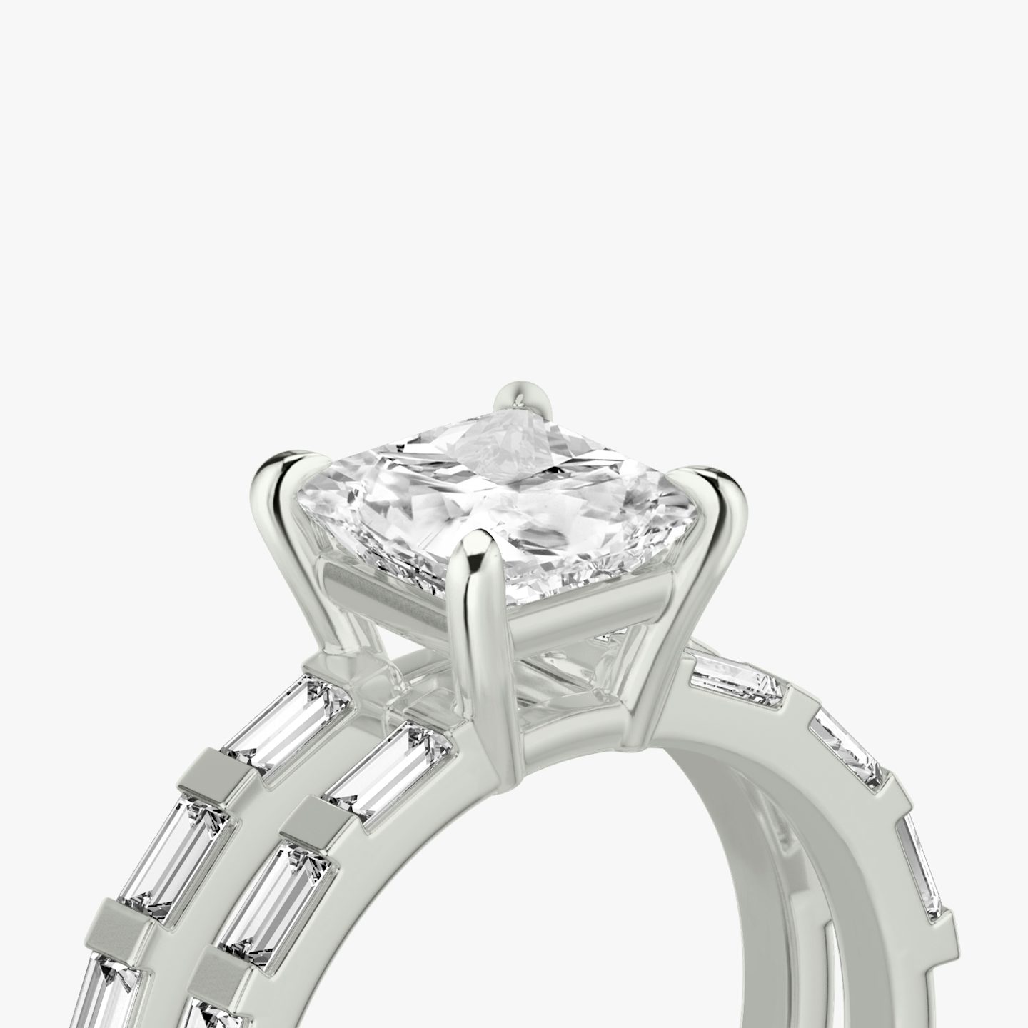 The Double Band | Princess | 18k | White Gold | bandAccent: Pavé | bandStoneShape: Baguette | diamondOrientation: vertical | caratWeight: other