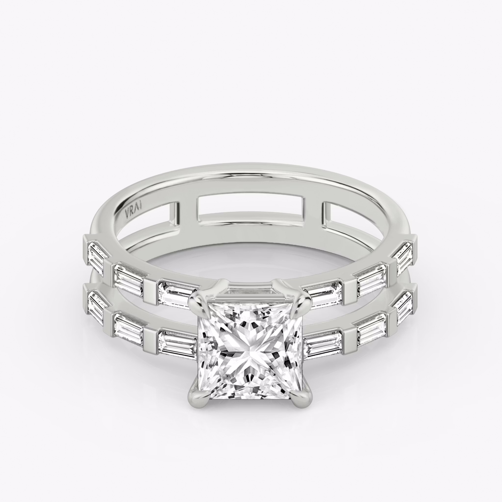 The Double Band | Princess | Platinum | bandAccent: Pavé | bandStoneShape: Baguette | diamondOrientation: vertical | caratWeight: other